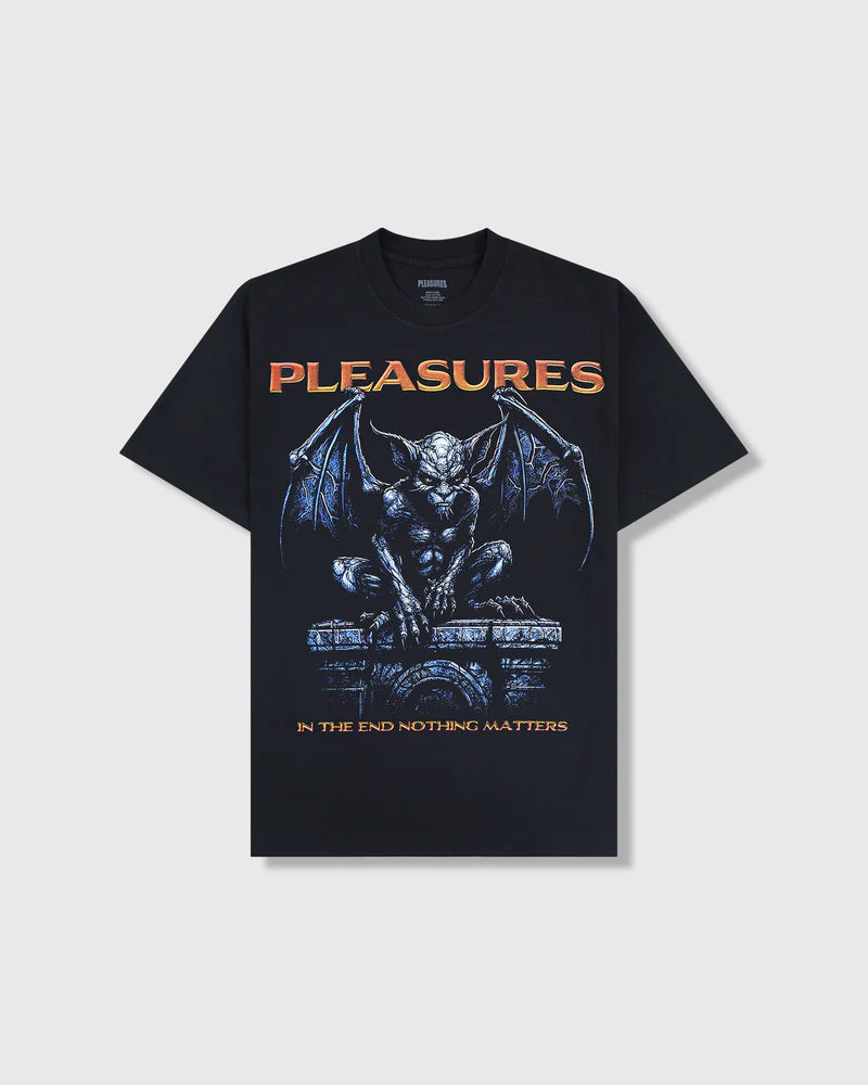PLEASURES Gargoyle Graphic T-Shirt for Men & Women | Vintage Gothic Streetwear Tee | Perfect for Concerts, Halloween & Alternative Fashion