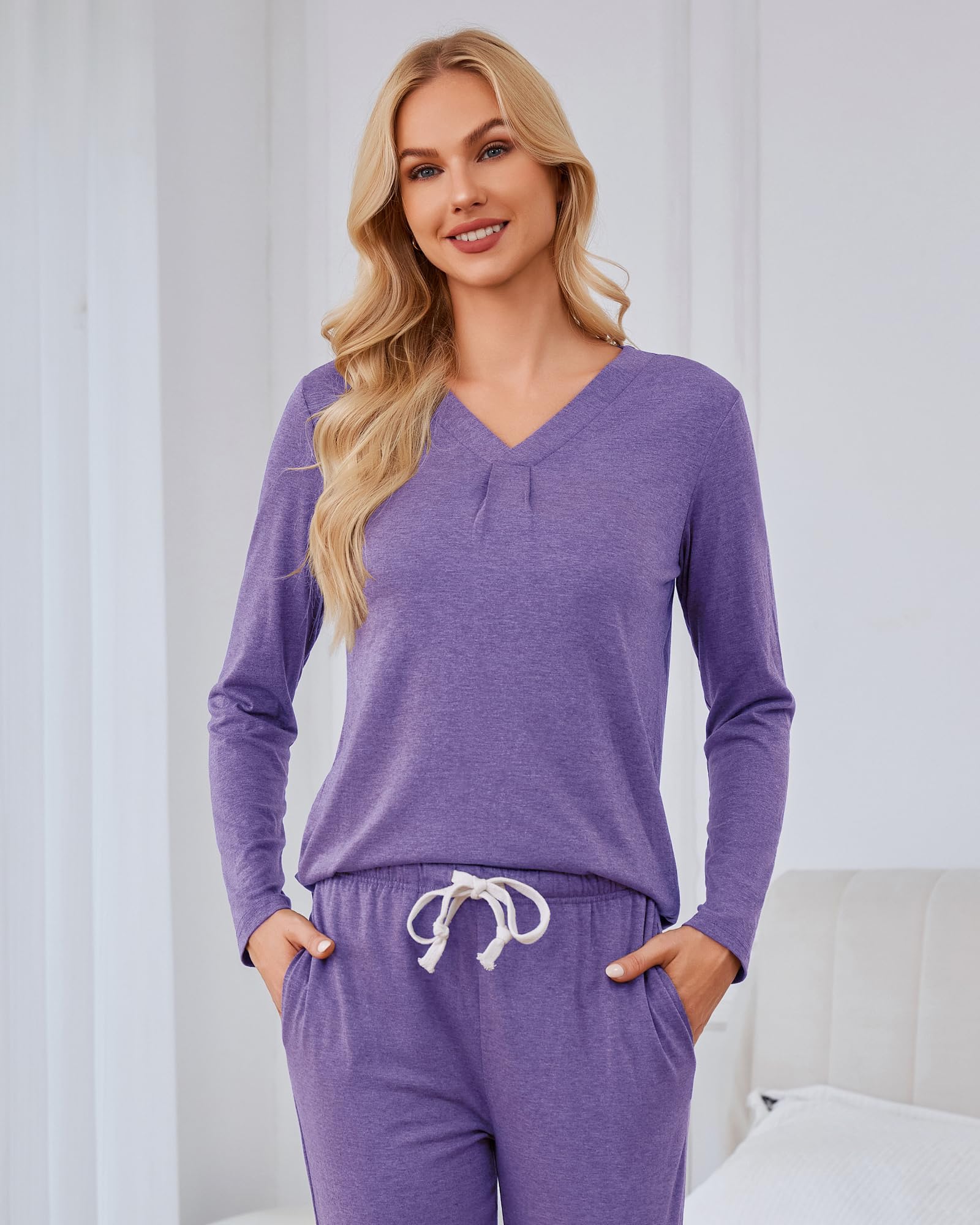 Difficort Women's Pajama Sets - Soft Long Sleeve Sleepwear with Pockets, Cozy Lounge Pjs for Winter Nights - Perfect for Sleeping, Relaxing at Home & Gift Giving