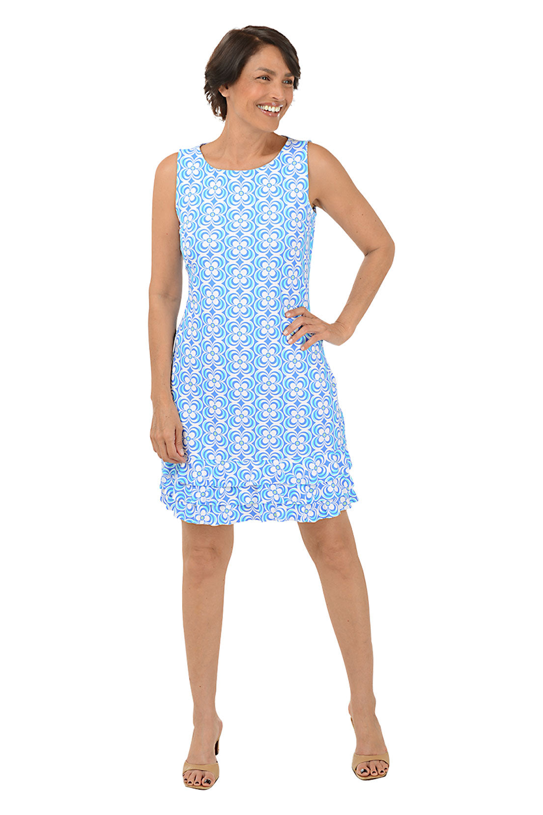 Periwinkle Floral Print UPF50+ Sun Protection Ruffle Dress for Women - Perfect for Beach Vacations, Summer Outings, and Outdoor Weddings