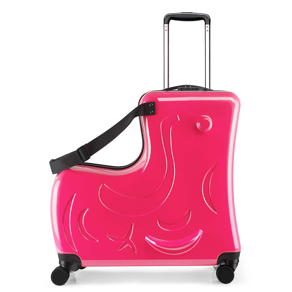 Kids Ride-On Suitcase with Wheels - 20 Inch Pink OW Duffel Bag for Travel & Carry-On Luggage (Ages 1-6) | Perfect for Airplane Trips, Road Trips & Preschool Adventures