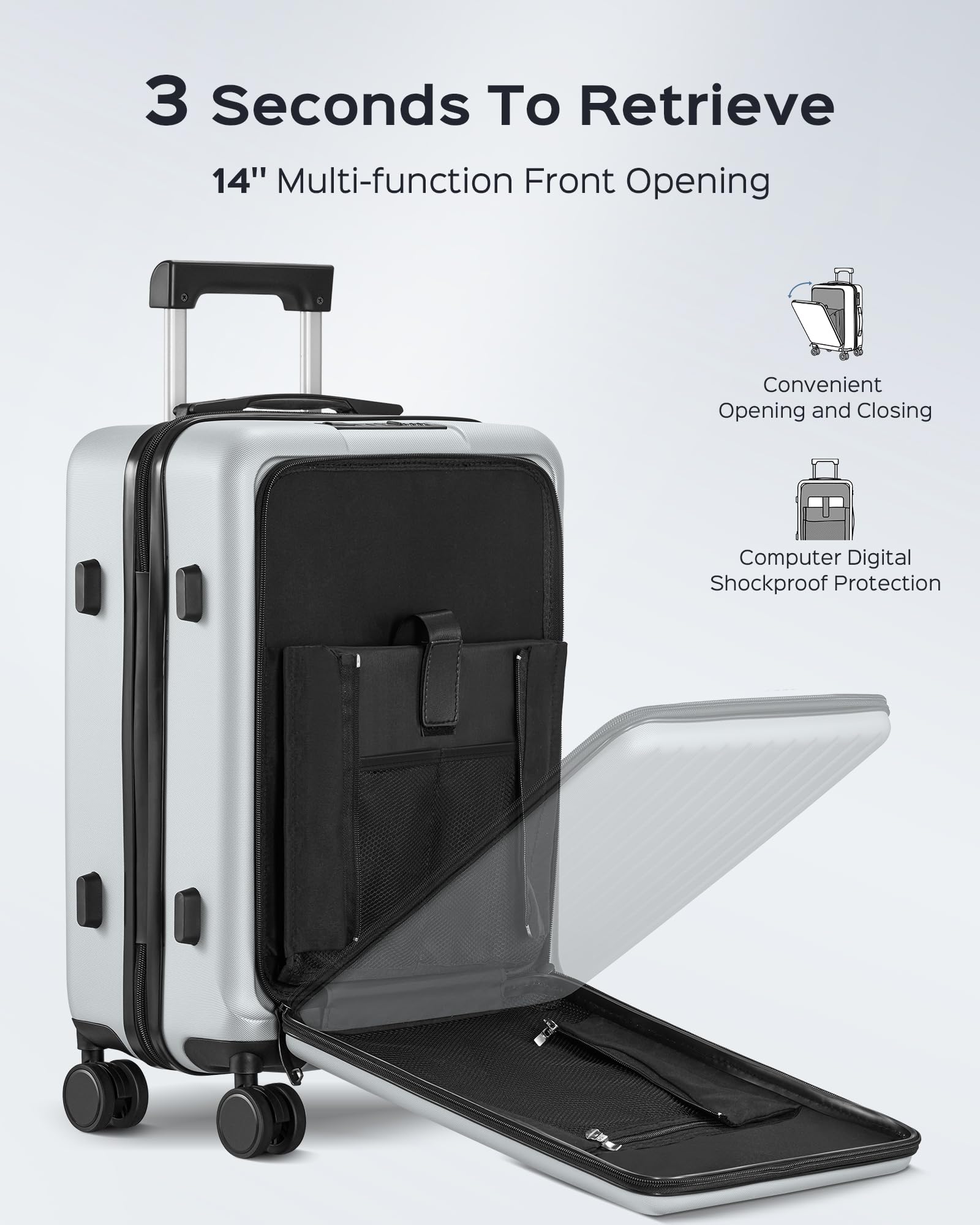 Suitor 22x14x9 Inch Carry On Luggage - Airline Approved Hardshell Spinner Suitcase with USB Charging Port & Front Pocket for Men & Women | Perfect for Business Travel, Weekend Getaways & Airplane Cabins