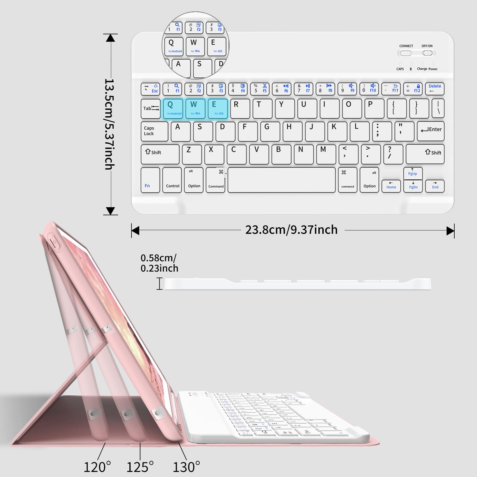 JKSML 9.7 Inch Bluetooth Keyboard Case for iPad 6th/5th Gen (2018/2017) & iPad Air 2/Air 1 - Detachable Rechargeable Keyboard with Pencil Holder, Auto Sleep/Wake Cover - Pink | Perfect for Work, Study & Travel