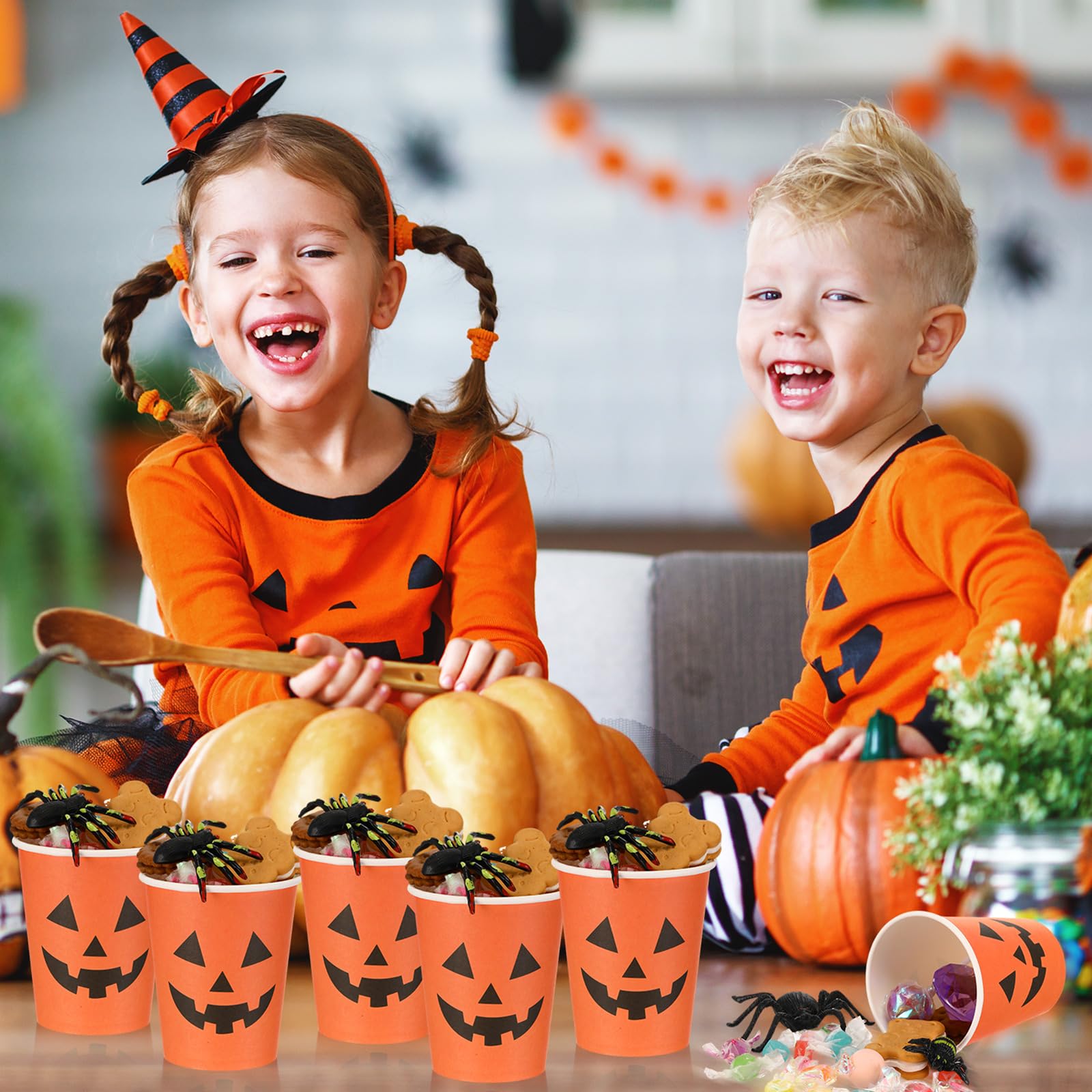 Halloween Paper Cups 100Pcs - 9oz Pumpkin Face Design for Parties & Snacks