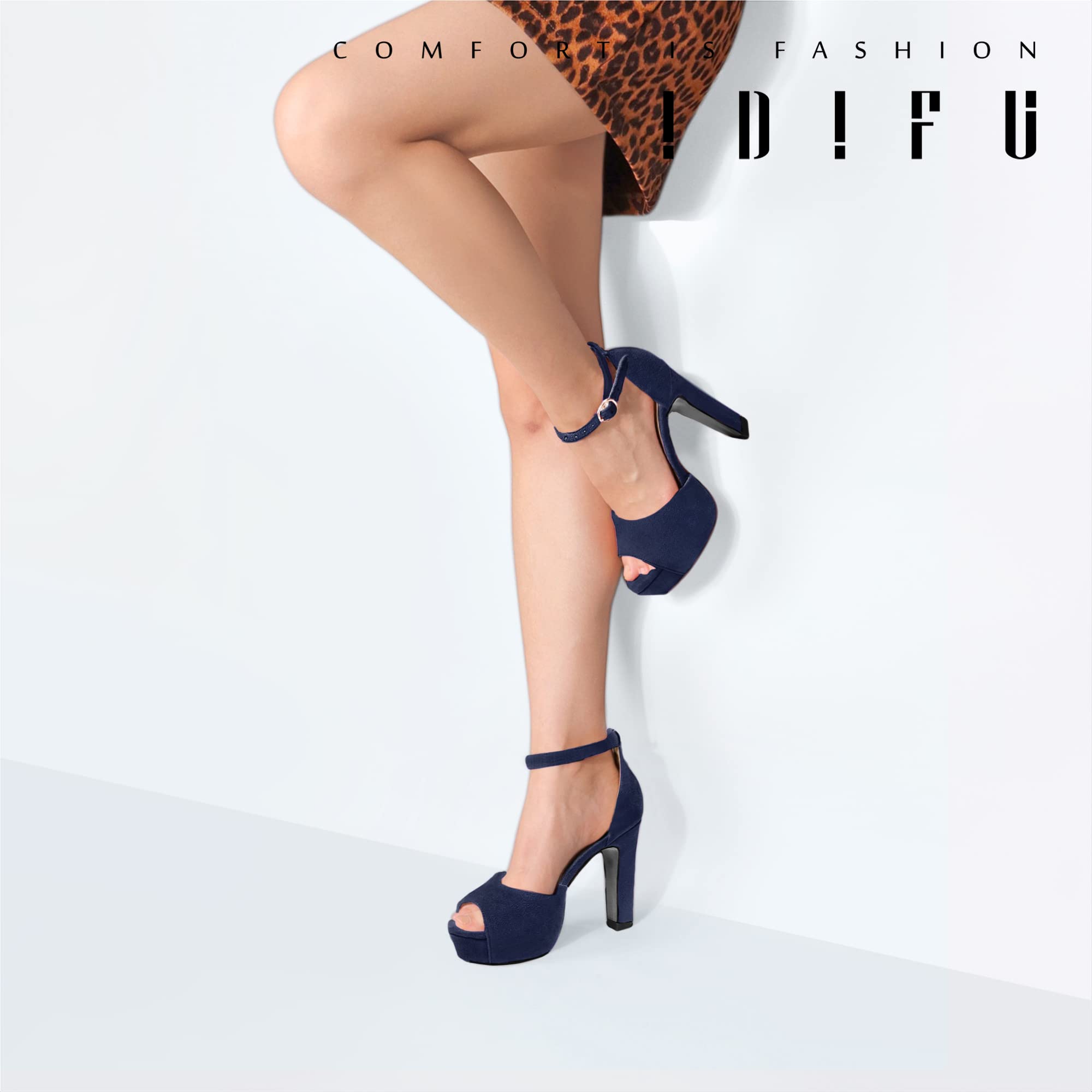 IDIFU Women's Platform Chunky High Heel Sandals - Peep Toe Ankle Strap Dress Shoes for Wedding, Party & Evening Events - Perfect for Brides, Prom & Special Occasions