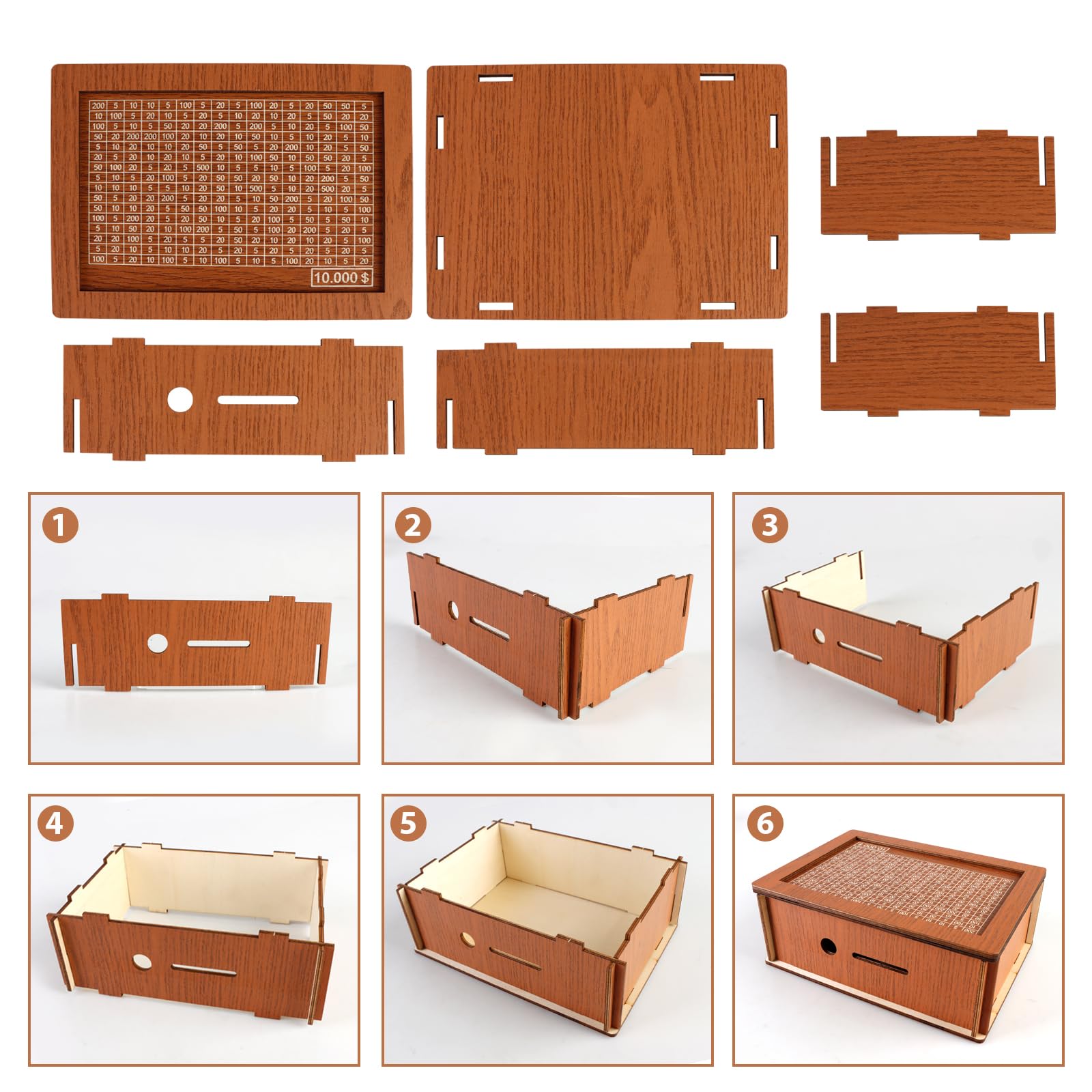 10000 Savings Challenge Box - Wooden Digital Piggy Bank with Coin Slot | Money Saving Box for Budgeting & Cash Vault | Perfect for Kakeibo Method, Financial Goals & Home Office Savings