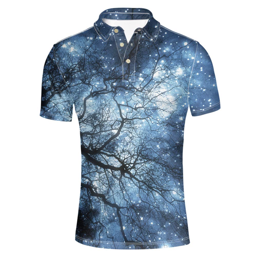 HUGS IDEA Men's Short Sleeve Polo Shirt - Comfortable Regular Fit Lightning Print Tee for Casual Wear, Golf, and Outdoor Activities