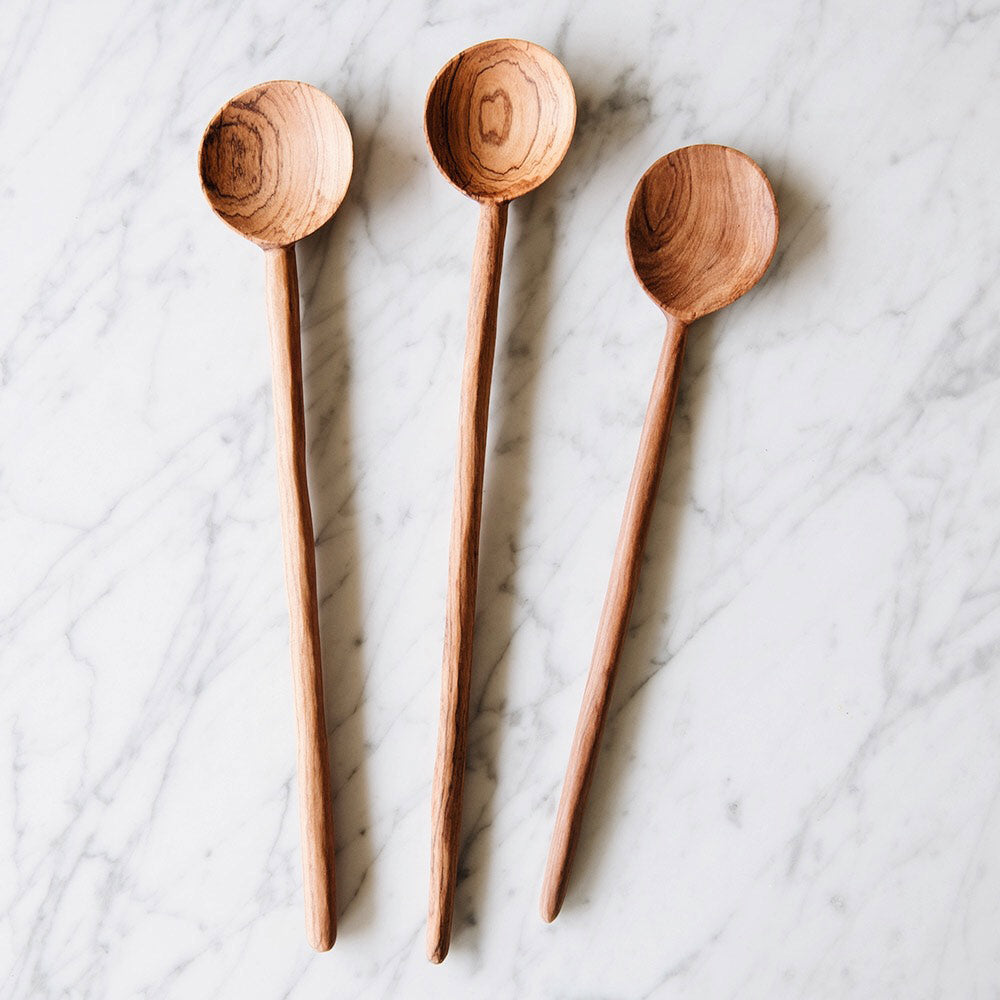 Premium Round Wild Olive Wood Cooking Spoon - Natural, Durable & Eco-Friendly Kitchen Utensil for Stirring, Mixing & Serving - Perfect for Soups, Sauces & Salad Dressings