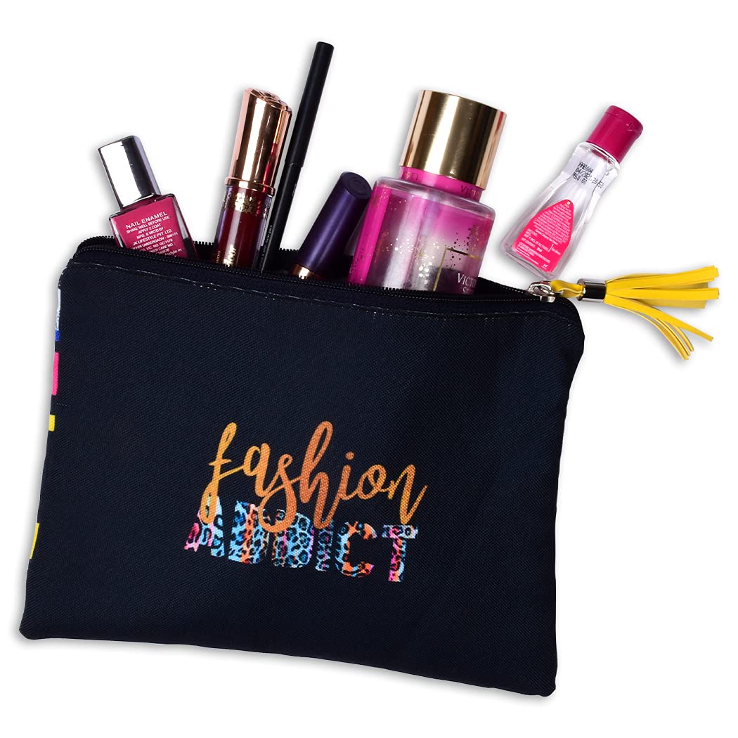 Stylish Doodle Cosmetic Bag for Women - Portable Makeup Pouch & Travel Toiletry Organizer (Fashion Addict) - Perfect for Travel, Gym, and Daily Essentials Storage