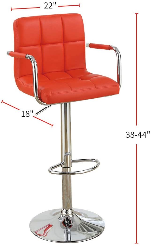 Modern Red Faux Leather Bar Stools Set of 2 - Adjustable Height Counter Stools for Kitchen Island, Dining & Home Bar - Contemporary PU Leather Bar Chairs with Footrest (24.8