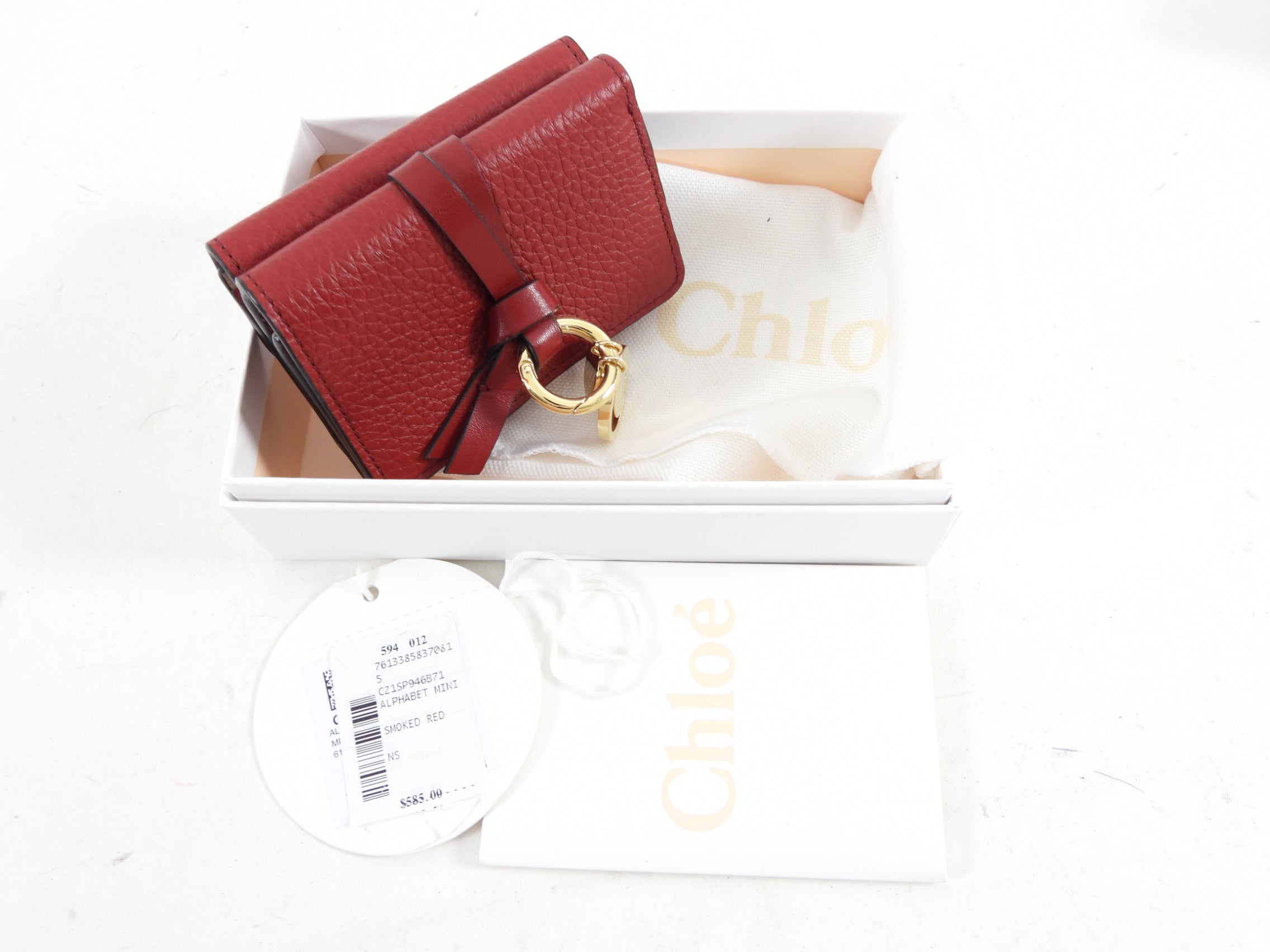 Chloe Red Leather Small Alphabet Trifold Wallet for Women - Compact RFID Blocking Credit Card Holder - Perfect for Everyday Use, Travel & Gift Giving