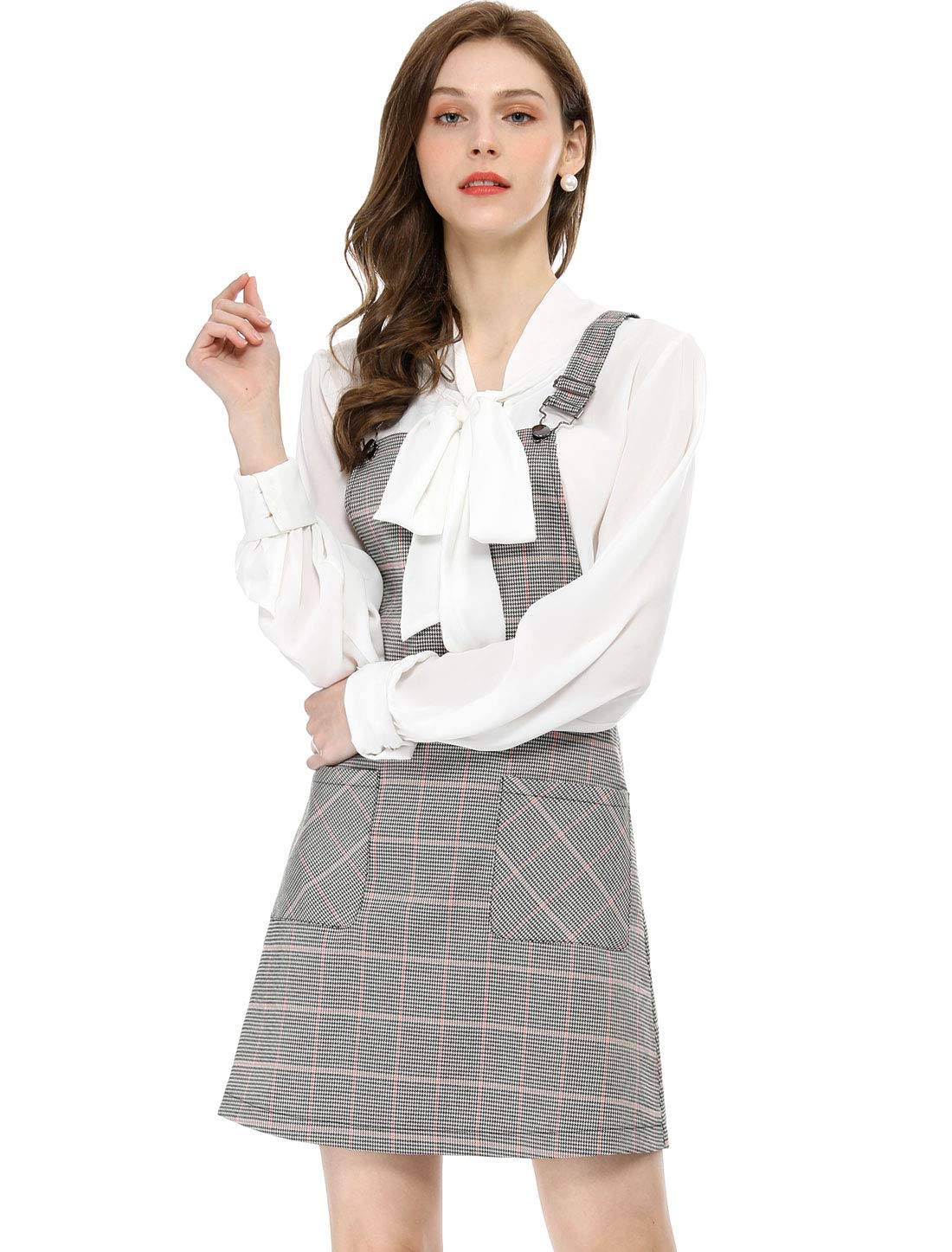 Allegra K Women's Adjustable Strap Plaid Print Above Knee Suspender Dress Skirt - Casual Outfit for Spring, Summer, Picnic & Date Night