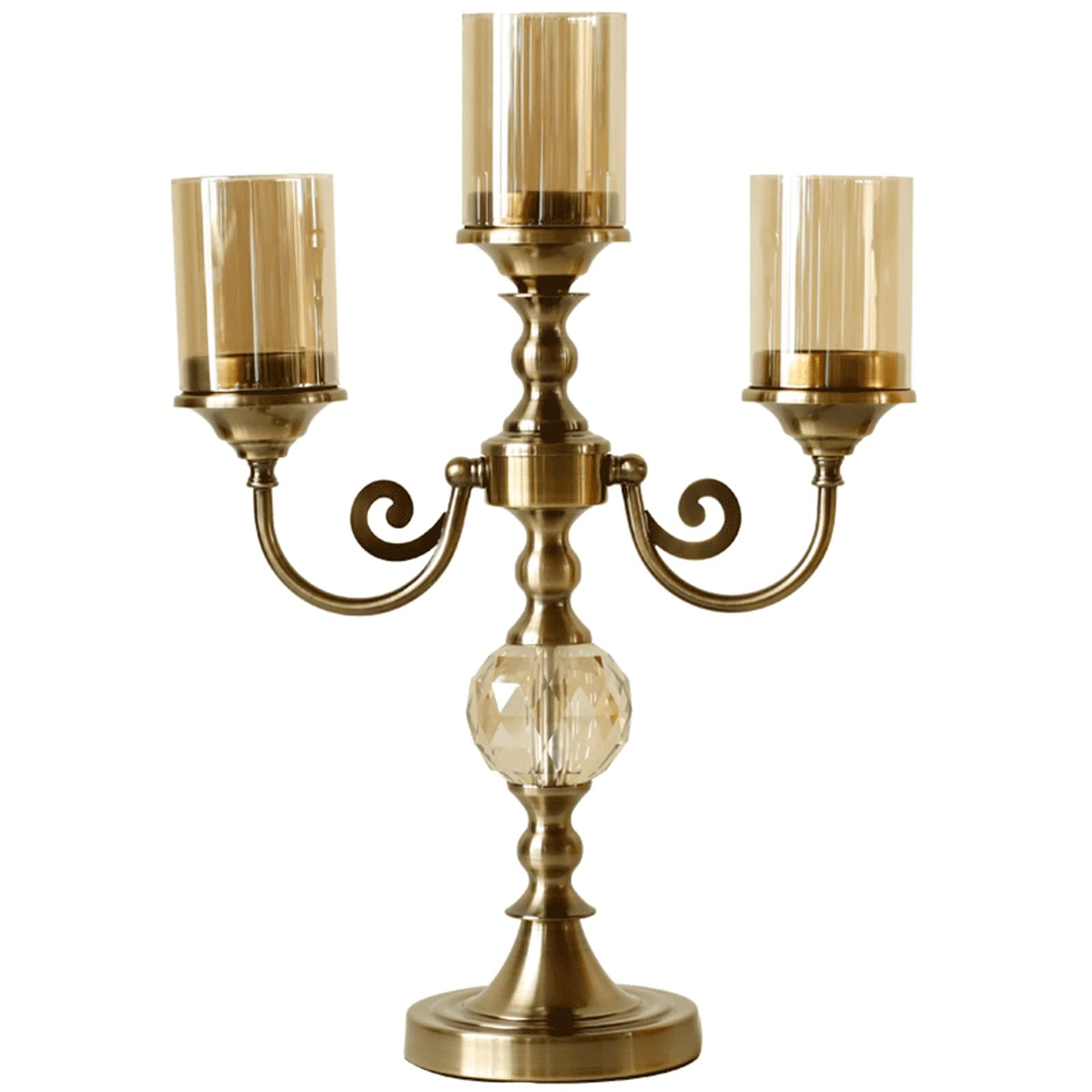 European 3-Arm Metal Candle Holder with Glass Hurricane Cover - Elegant Candelabra Stand for Home Decor, Wedding Centerpiece & Romantic Candlelight Dinner