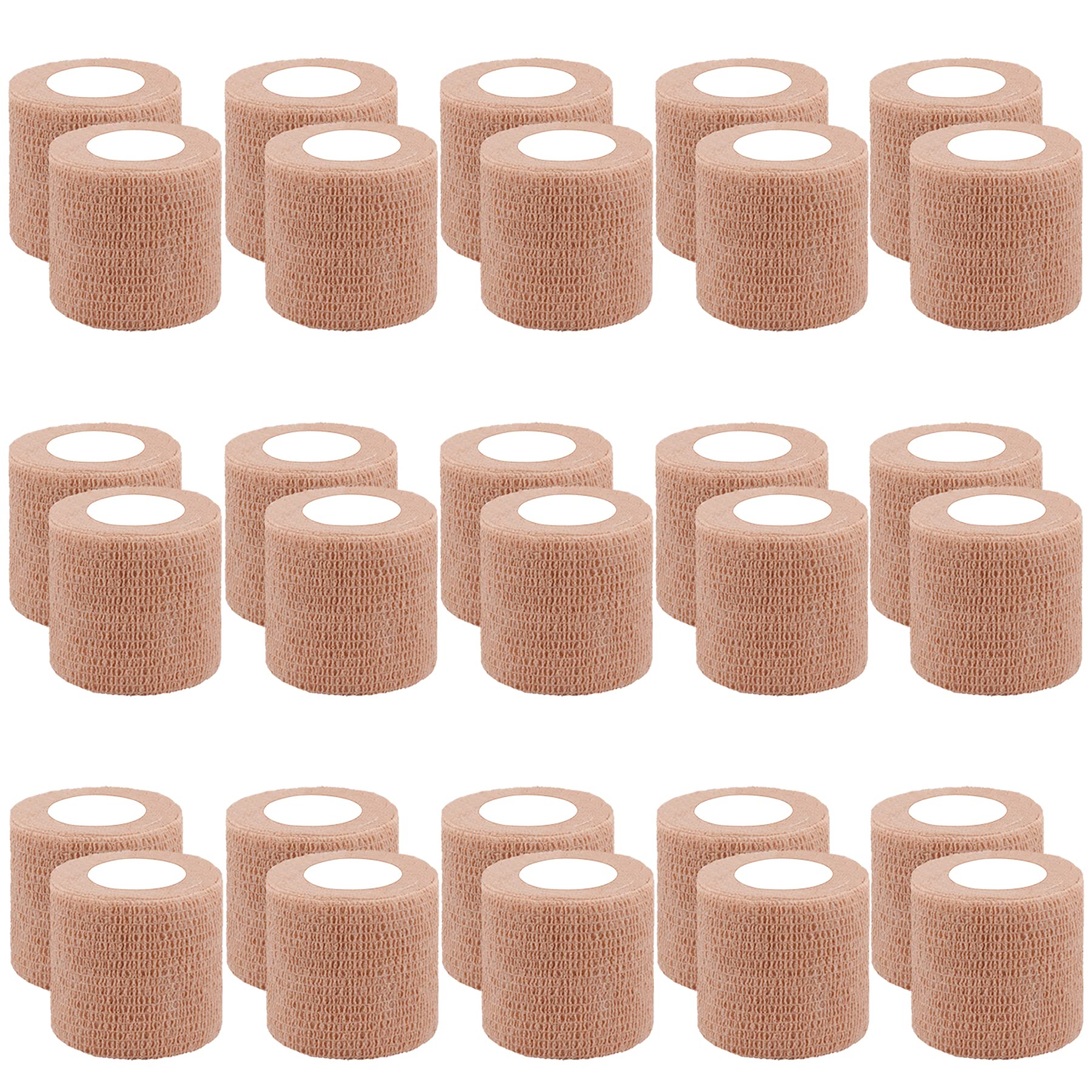 BQTQ 30 Rolls Self Adhesive Bandage Wrap - 2 Inch Stretchable First Aid Tape for Wrist & Ankle Support, Swelling Relief, Sprains - Beige Color | Ideal for Sports Injuries, Post-Surgery Care & Emergency Medical Kits