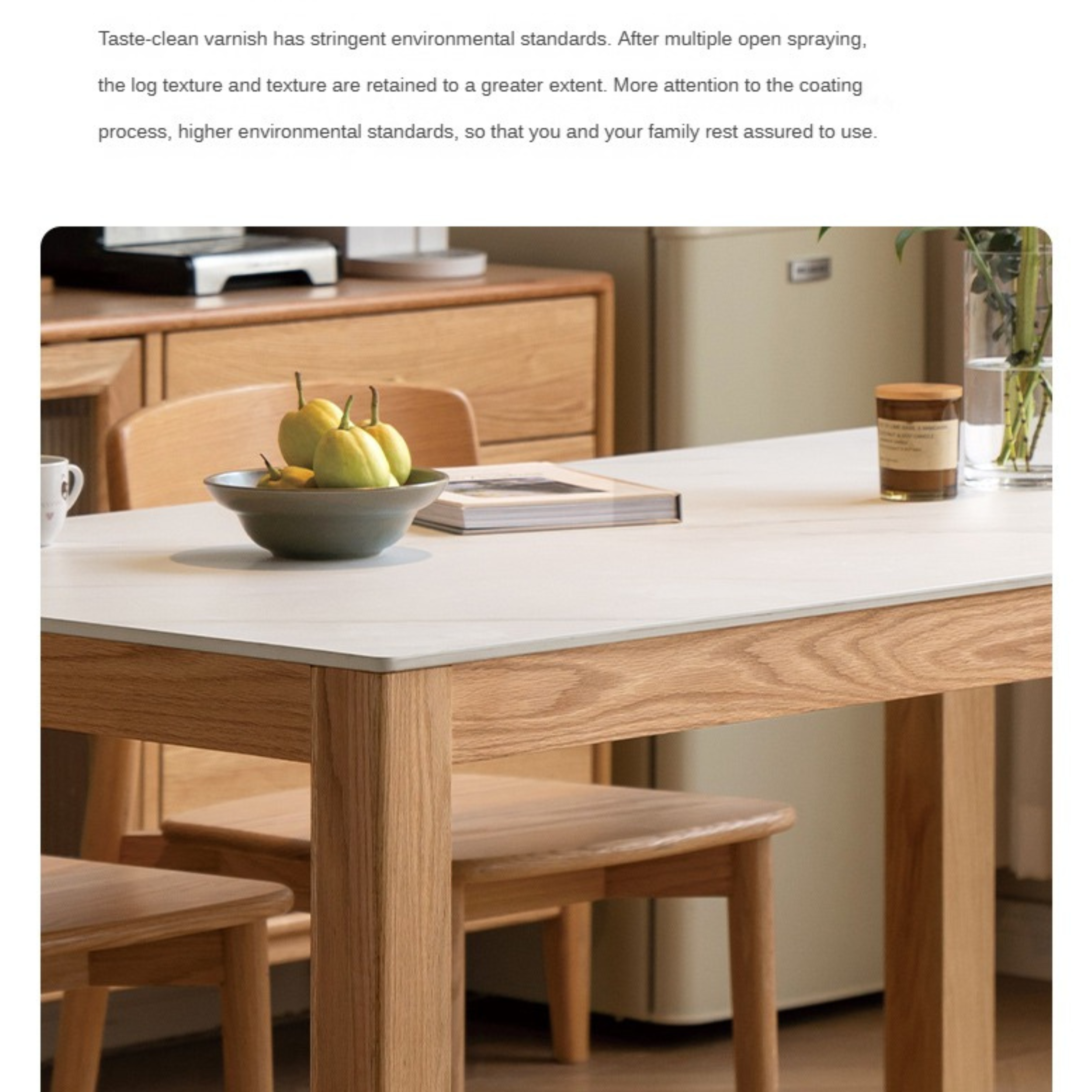 Solid Oak Wood Rectangular Rock Plate Dining Table - Rustic Farmhouse Style for Kitchen, Dining Room & Outdoor Entertaining