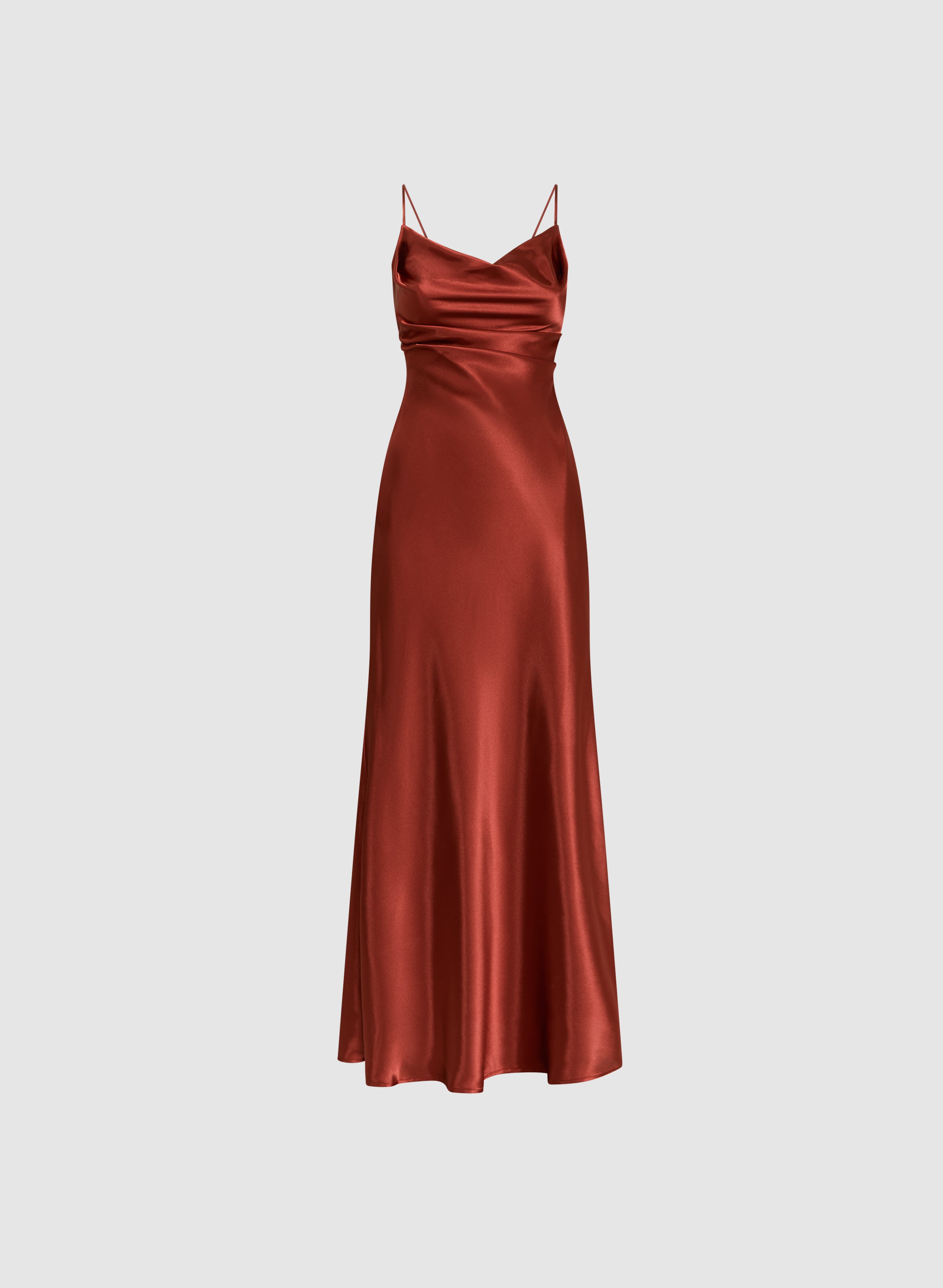 Elegant Drape Neck Satin Dress for Women - Formal Evening Gown for Parties, Weddings & Special Occasions