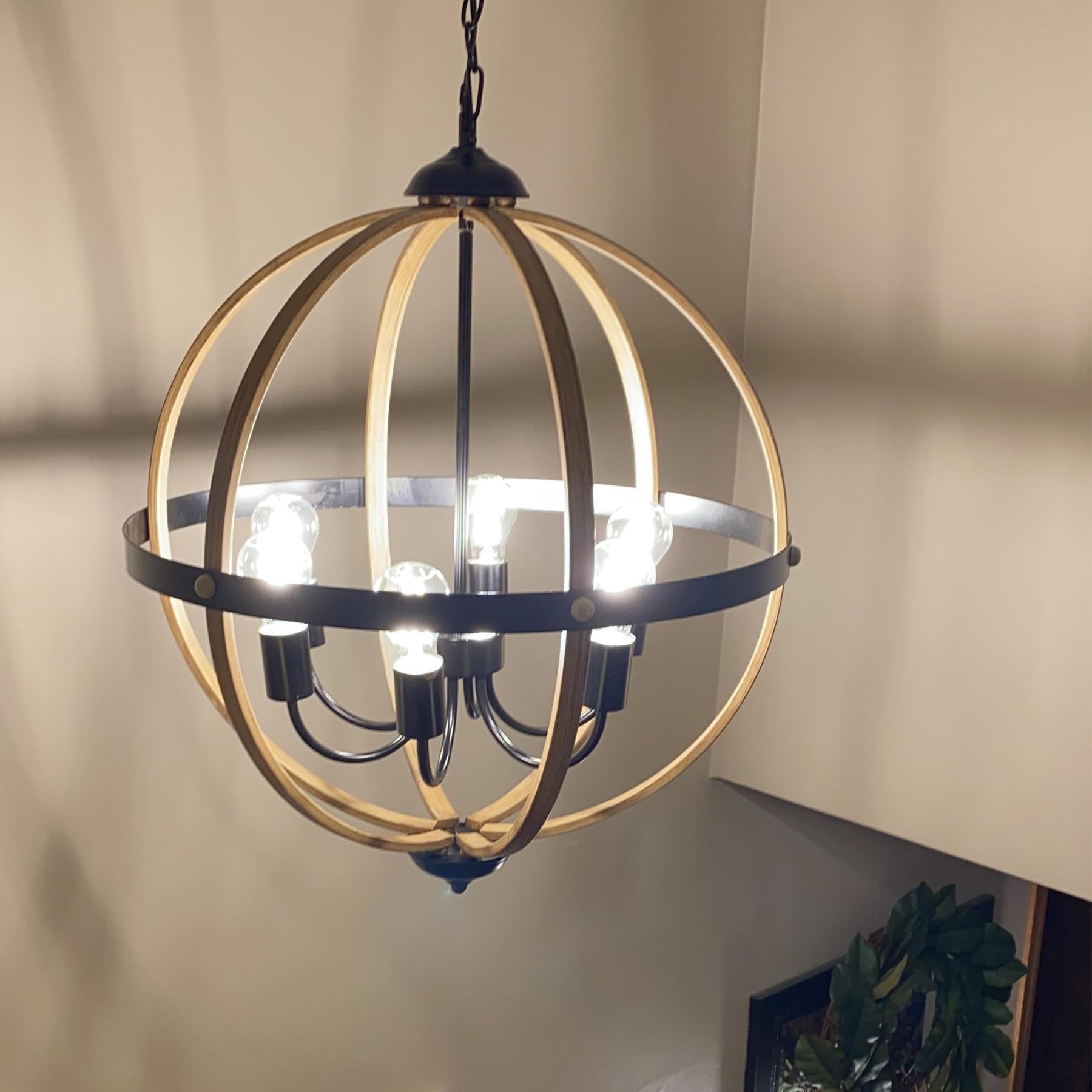 6-Light Rustic Farmhouse Orb Chandelier with Stardust Finish - Elegant Dining Room Lighting Fixture for Foyer, Bedroom, Living Room & Kitchen | Perfect for Farmhouse Decor, Wedding Centerpiece and Cozy Home Ambiance