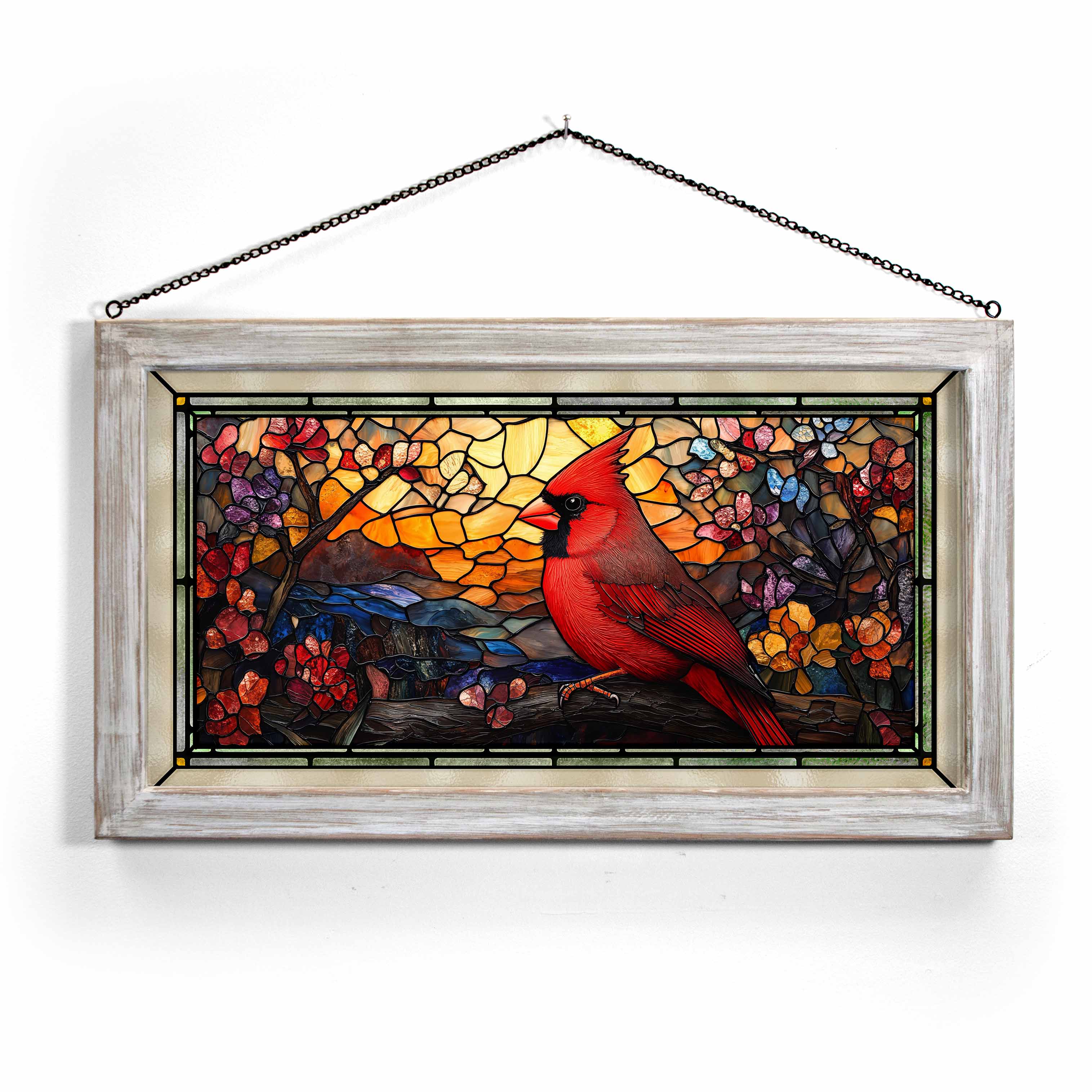 Stained Glass Art Panel - 13 x 23 Inches Handcrafted Crimson Crest Design for Windows, Doors & Home Decor | Perfect for Church, Wedding & Gift Giving