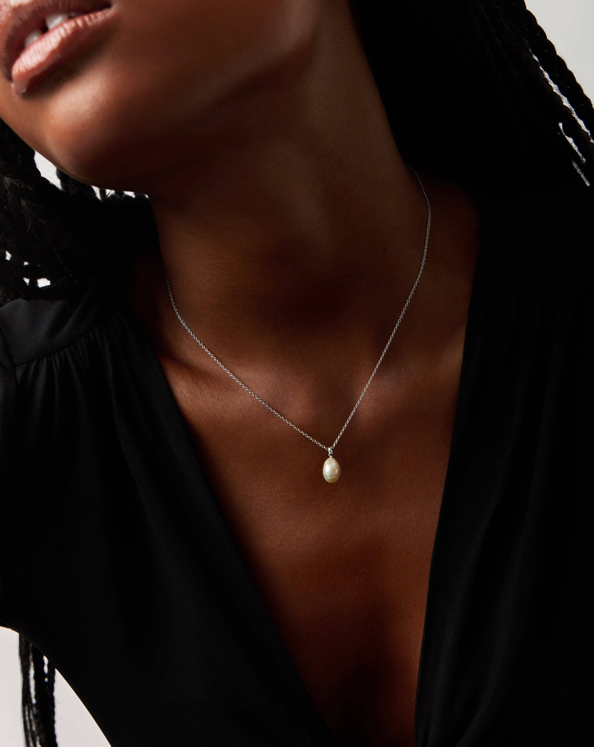 Baroque Pearl Pendant Necklace - 14K Solid White Gold Organic Pearl Jewelry for Women, Elegant Gift for Wedding, Anniversary & Special Occasions