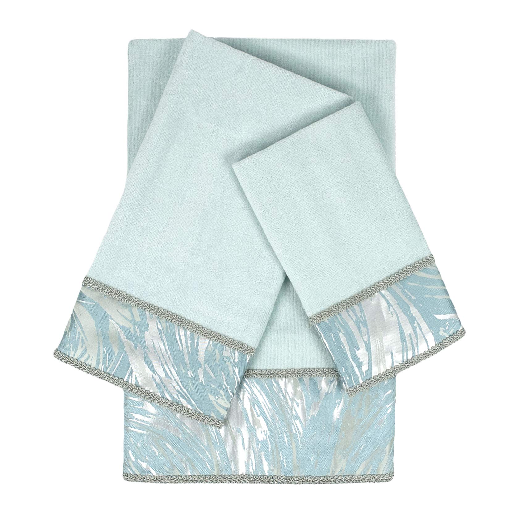 Sherry Kline Cynthaina SEA Embellished 3-Piece Luxury Bath Towel Set - Soft Absorbent Quick-Dry Beach Towels with Elegant Embroidery, Seamist Color - Perfect for Spa, Bathroom, Pool & Beach Use