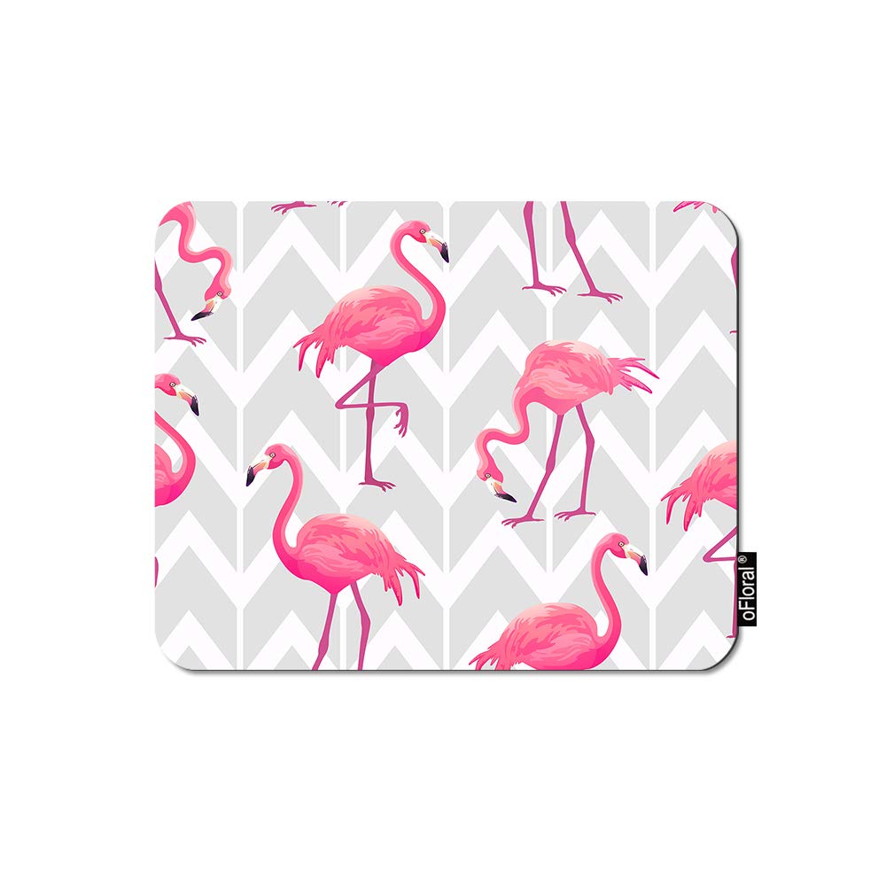 Pink Tropical Flamingo Gaming Mouse Pad with Chevron Grey Geometric Design - Non-Slip Rubber Base for Computer, Laptop & Office Use - 7.9x9.5 Inch Home Decor Accessory | Perfect for Gaming Setups, Work Desks & Tropical-Themed Rooms