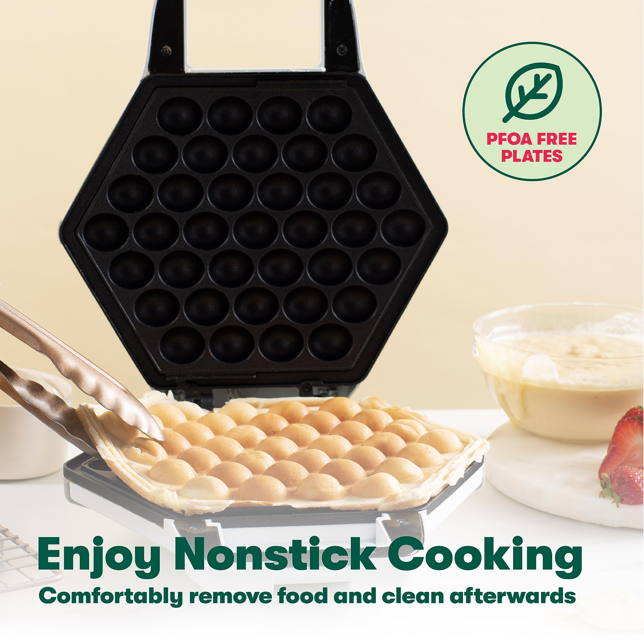 BELLA 17175 Bubble Waffle Maker - Non-Stick Coating, Easy to Clean, 120V with Cone Rack - Perfect for Hong Kong Style Egg Puffs, Breakfast & Dessert - Great for Home, Parties & Cafes