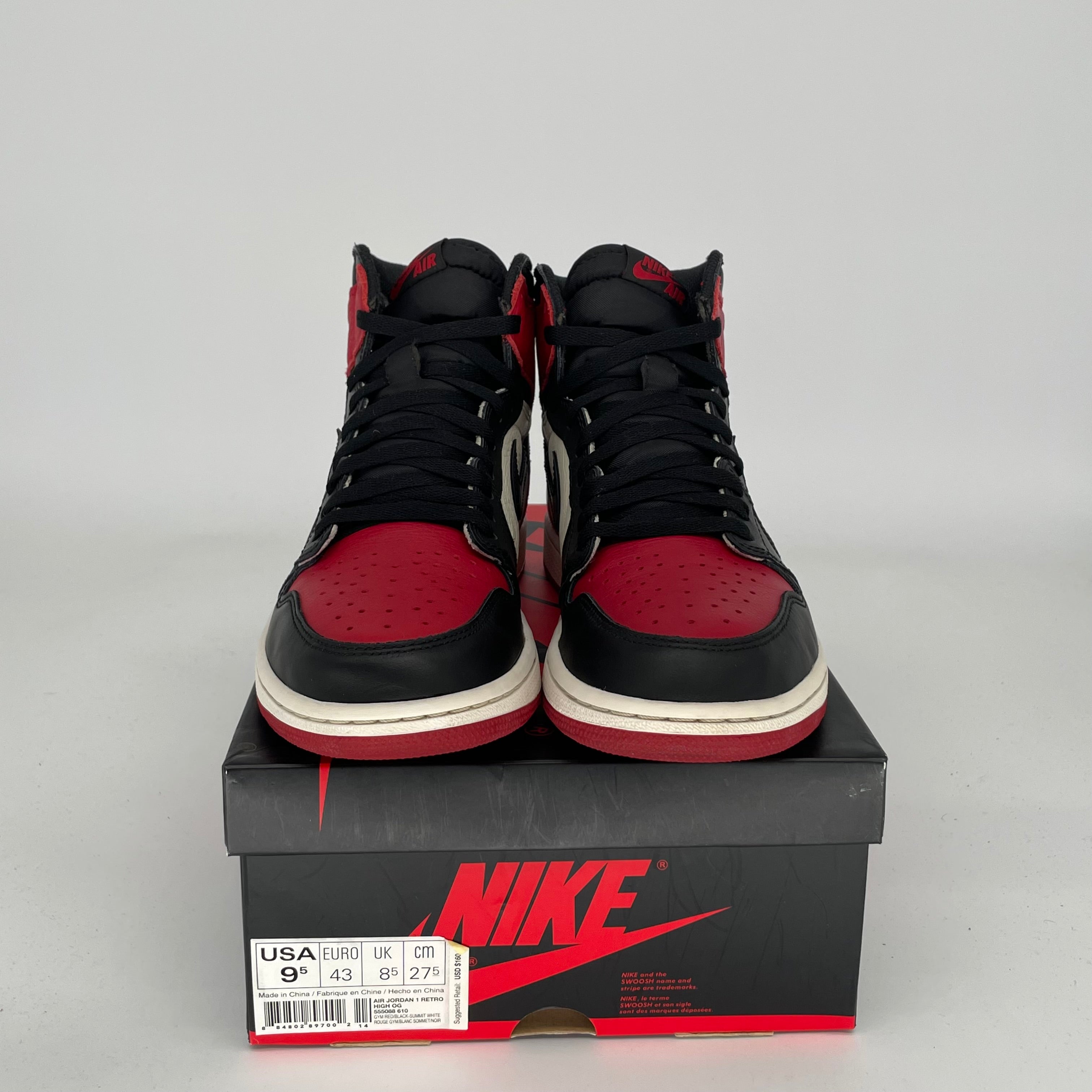 Original Title: AIR JORDAN 1 BRED TOE SIZE 9.5 555088 610   Optimized Title: **Air Jordan 1 Retro High OG 'Bred Toe' Men's Basketball Shoes Size 9.5 - Style 555088-610 | Authentic Sneakers for Streetwear & Sports**