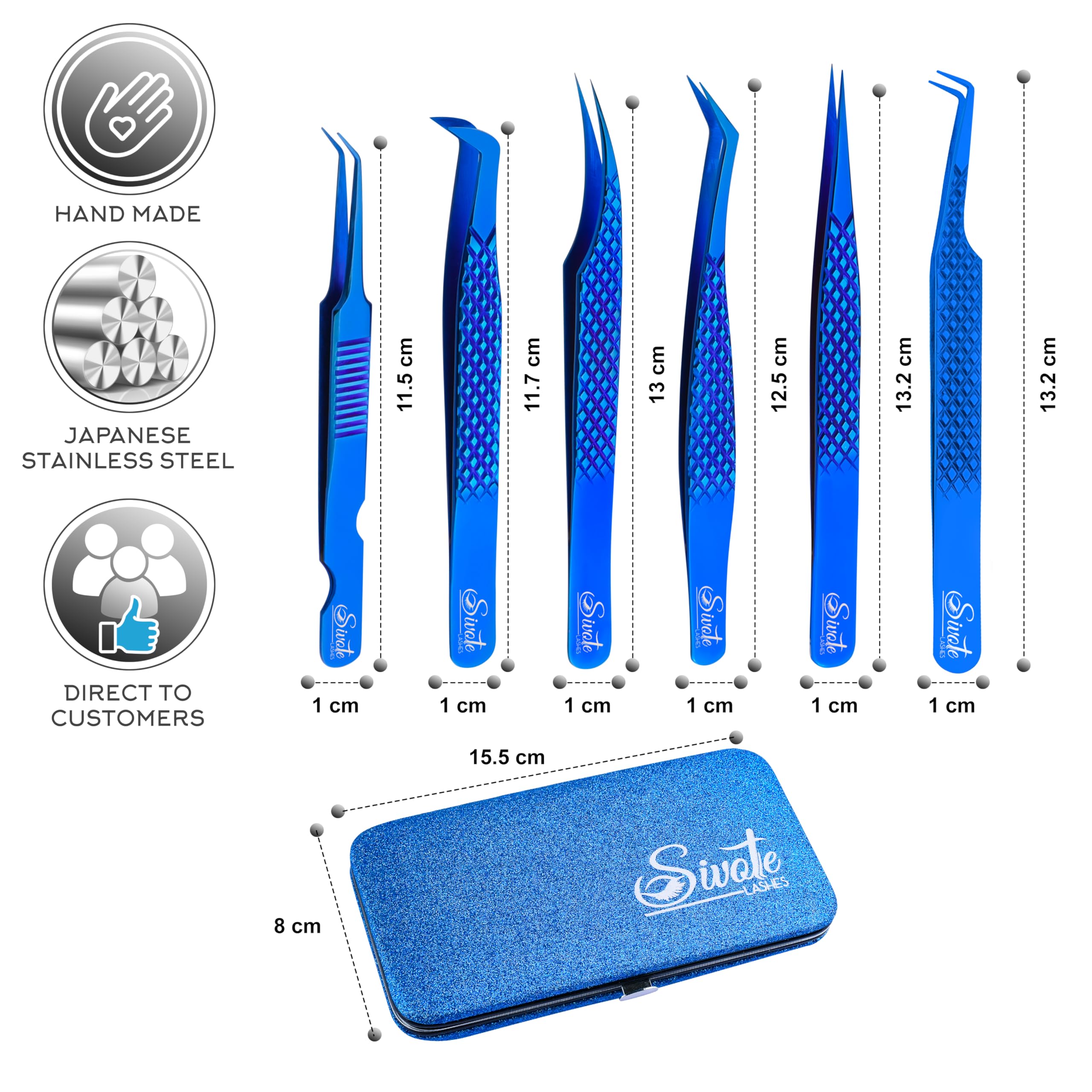 SIVOTE 6-Pack Professional Eyelash Extension Tweezers - Japanese Stainless Steel, Blue - Perfect for Salon, Home Use & DIY Lash Artists