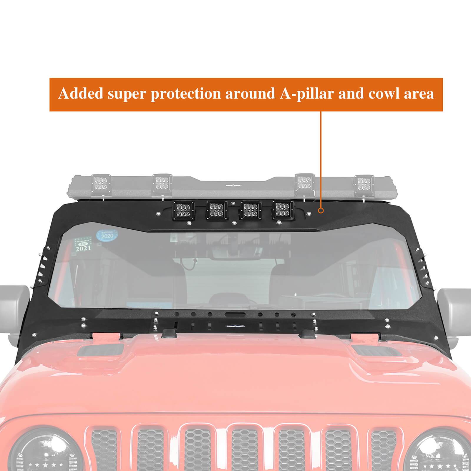 Mad Max Front Bumper & Windshield Frame Cover for 2018-2024 Jeep Wrangler JL & Gladiator JT (Excluding Mojave) | Heavy Duty Off-Road Protection | Perfect for Trail Riding & Rock Crawling