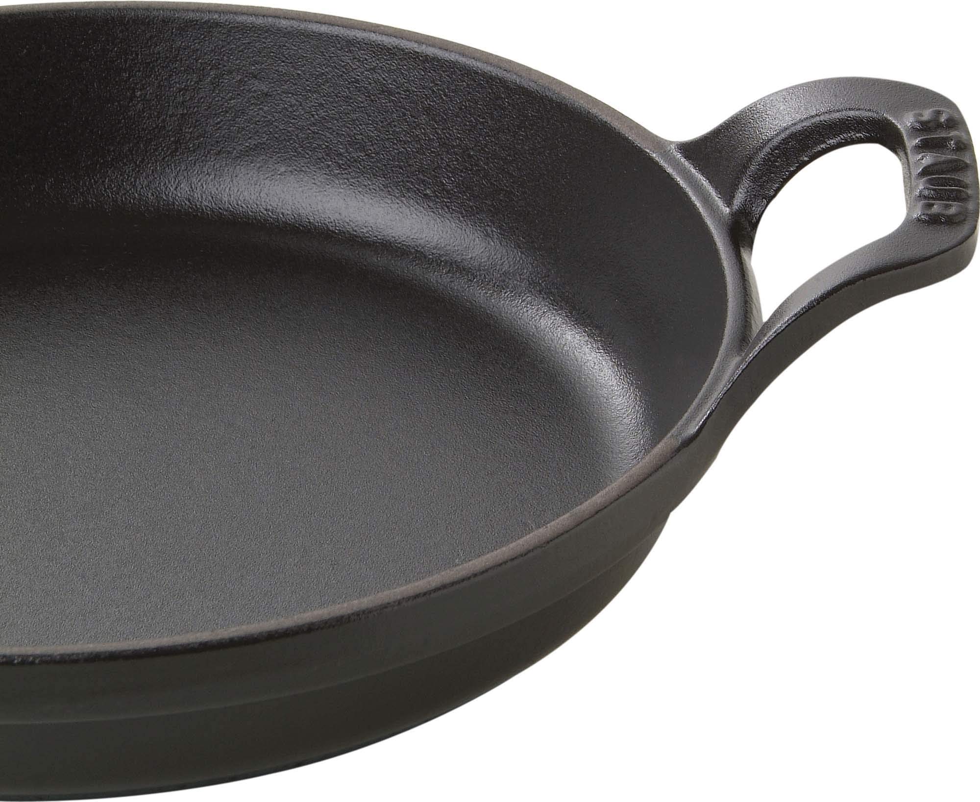 Staub 7.5-inch Round Cast Iron Gratin Baking Dish - Matte Black, French Made Cookware for Roasting, Baking & Serving - Perfect for Casseroles, Potatoes Au Gratin & Family Dinners