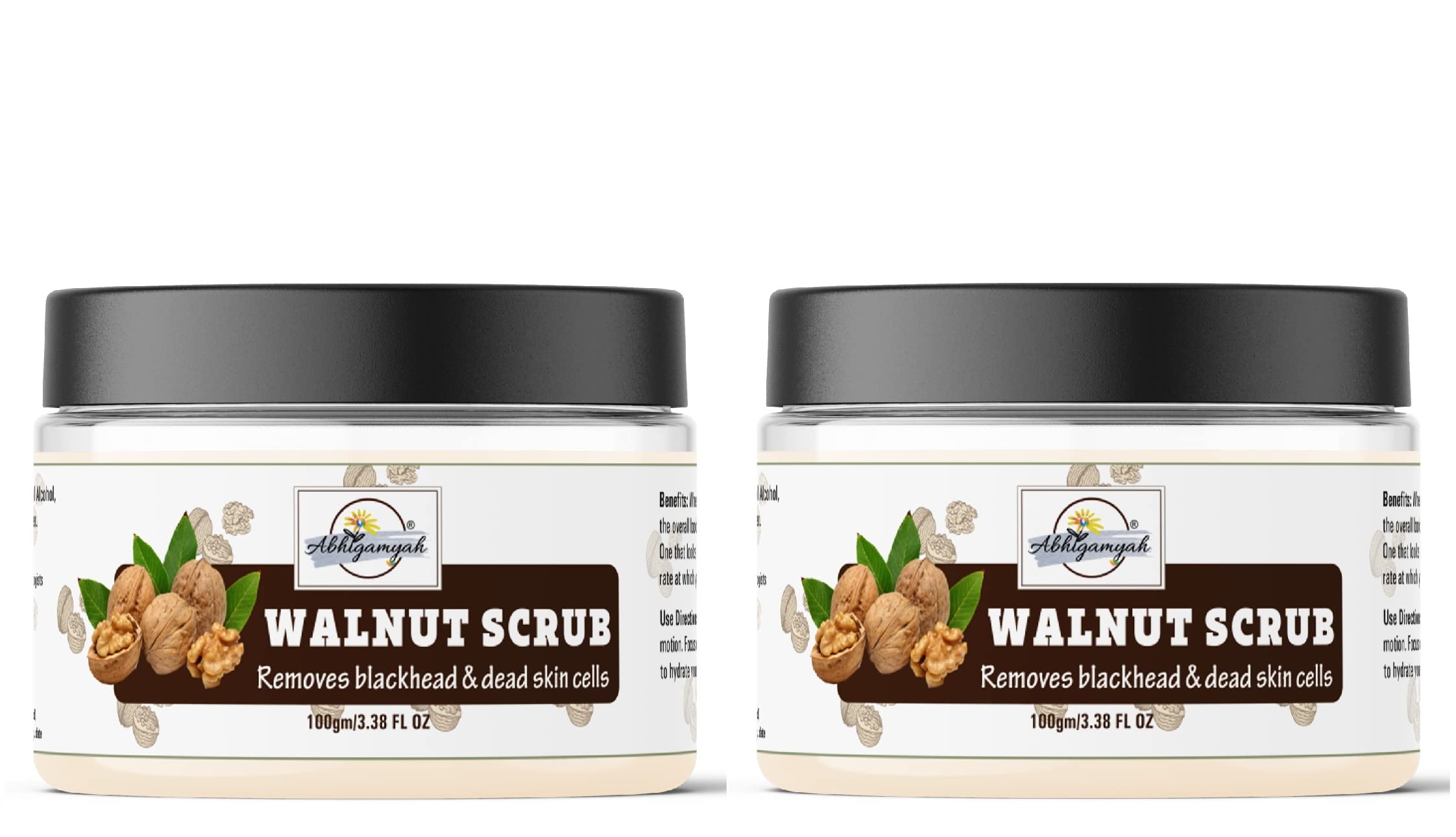 ABHIGAMYAH Walnut Face Scrub for Blackhead Removal & Exfoliation - 100g (Pack of 2) - Deep Cleansing, Dead Skin Cell Removal for Smooth Skin - Perfect for Daily Skincare Routine & Spa Treatments