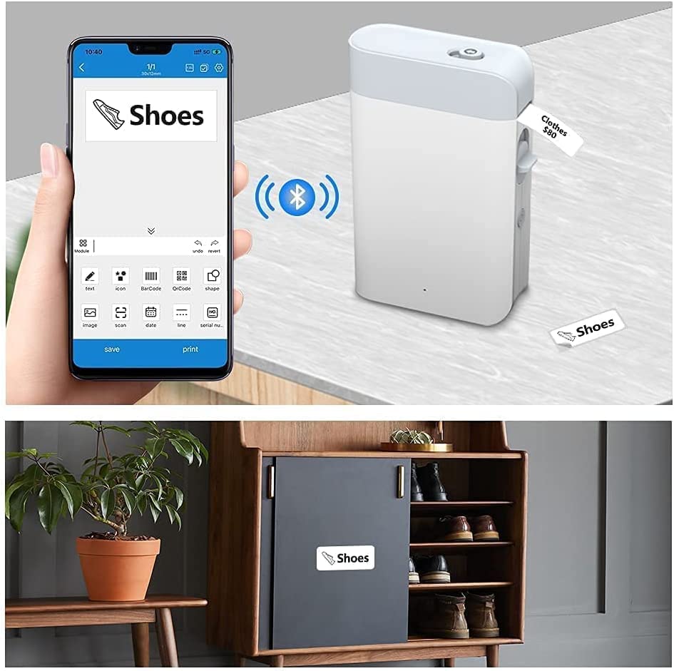 Bluetooth Thermal Label Printer - Portable Mini Label Maker with Rechargeable Battery, 3 Tapes Included for Home Office, School, Kitchen & Organization | Perfect for Shipping Labels, Pantry Organization & Craft Projects