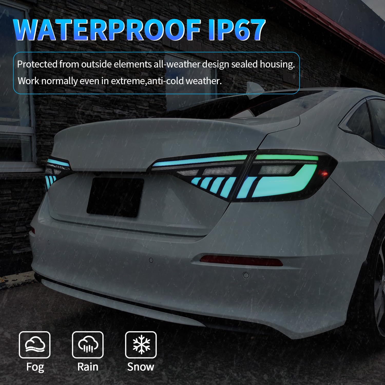 Upgraded LED Tail Lights for 2022-2024 Honda Civic 11th Gen Sedan - Colorful Dynamic Animation DRL & Sequential Turn Signals (Pair) - Perfect for Night Driving and Custom Car Styling