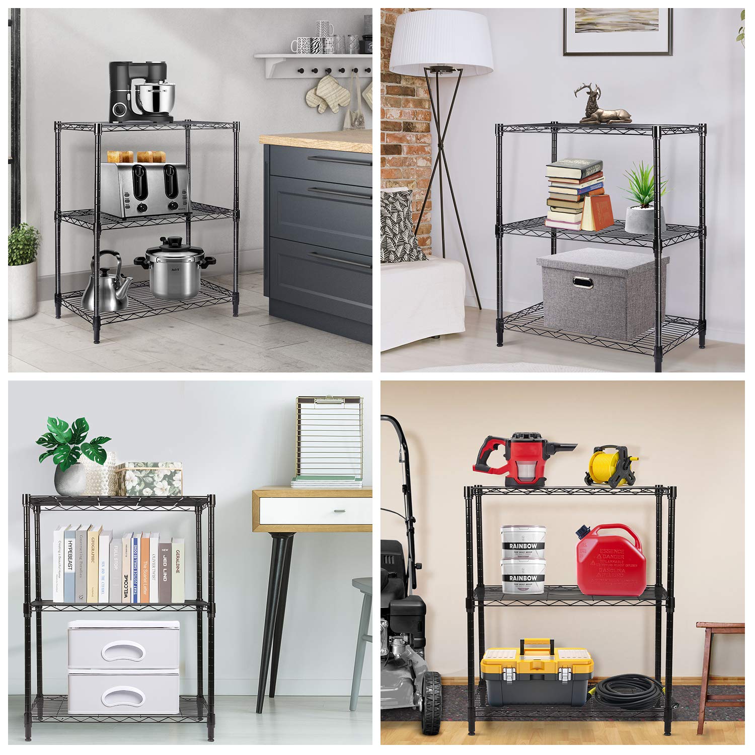 LEHOM 3-Tier Metal Storage Shelves - Adjustable Wire Shelving Unit for Laundry, Bathroom, Kitchen, Pantry & Closet Organization (23.23