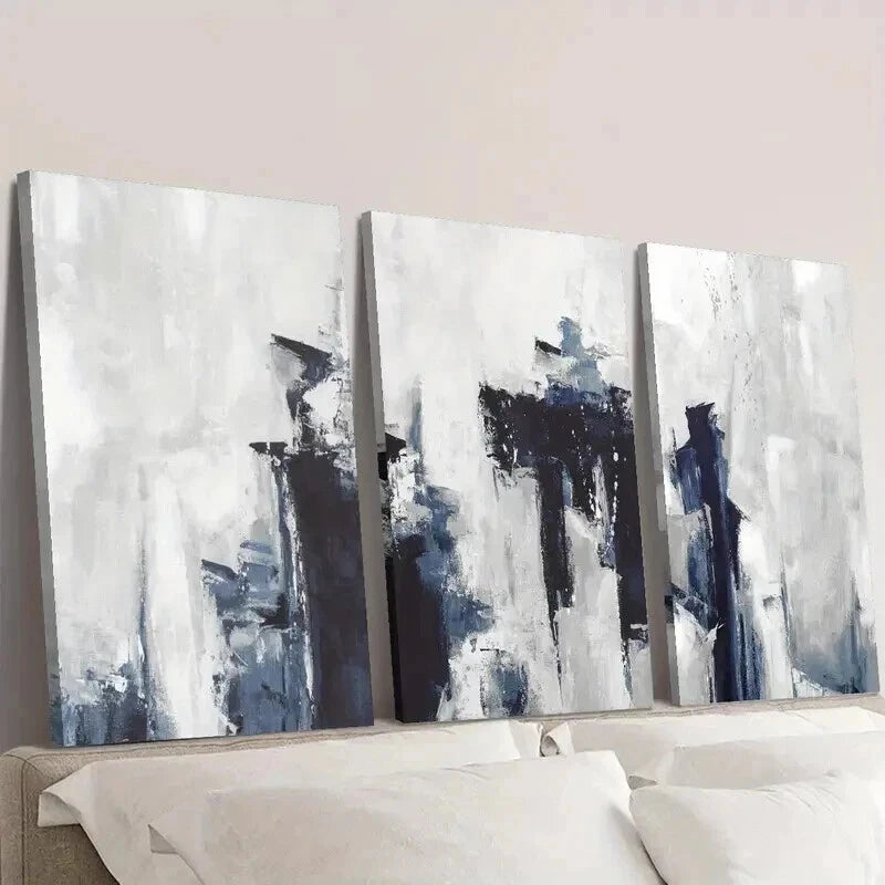 3-Piece Abstract Blue and Gray Oil Painting Wall Art Set - Framed Canvas 40x60cm - High Quality Print - 100% Australian Made - Ready to Hang - Perfect for Living Room, Bedroom & Office Decor