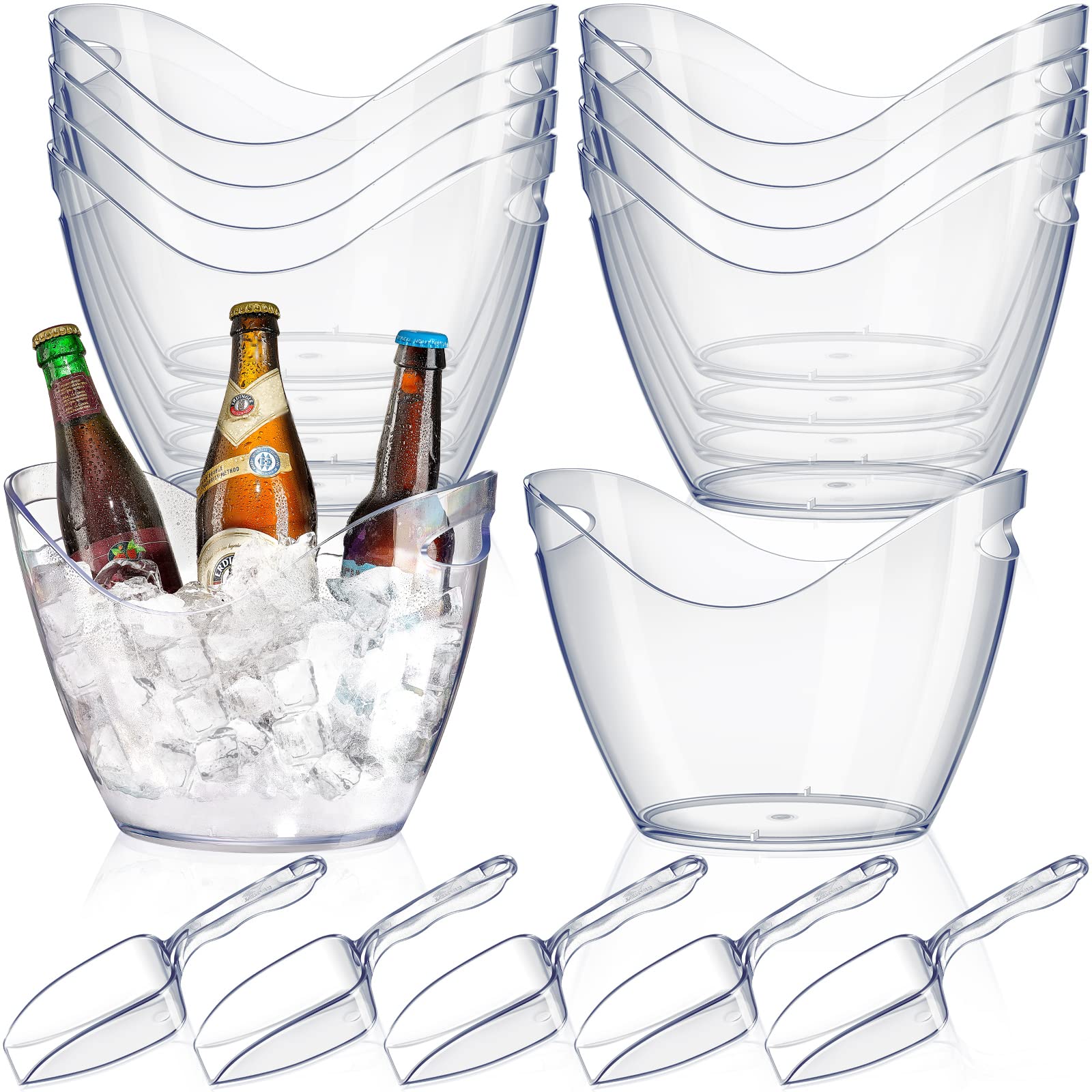 Clear Acrylic Ice Bucket with Scoop - 4L Plastic Wine Chiller Bin for Champagne, Beer & Beverages - Perfect for Parties, Weddings & Home Entertaining (24-Piece Set)