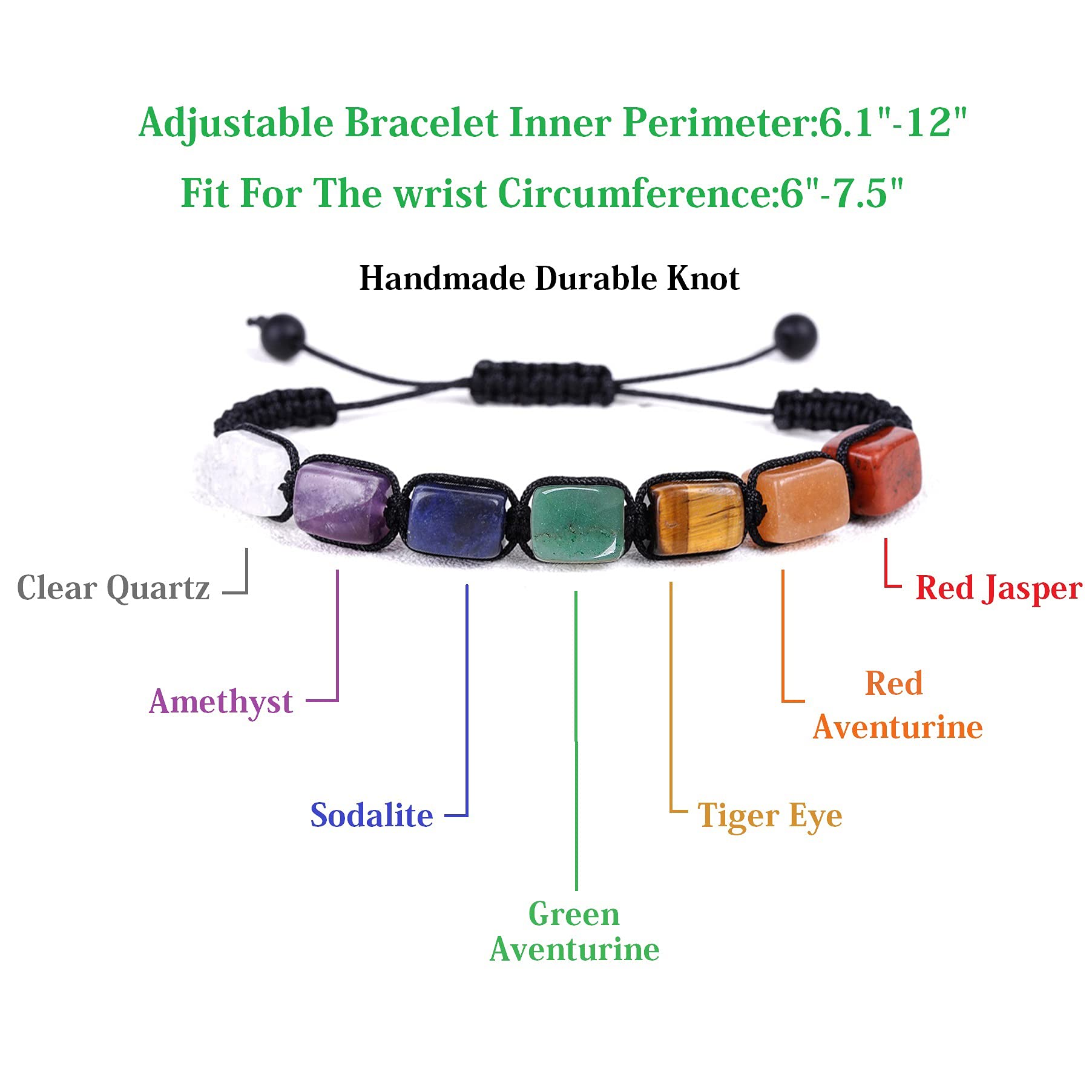 Genuine 7 Chakra Adjustable Crystal Healing Bracelet - Natural Stone Beaded Reiki Energy Bracelet for Women & Men - Yoga, Meditation & Spiritual Healing Jewelry