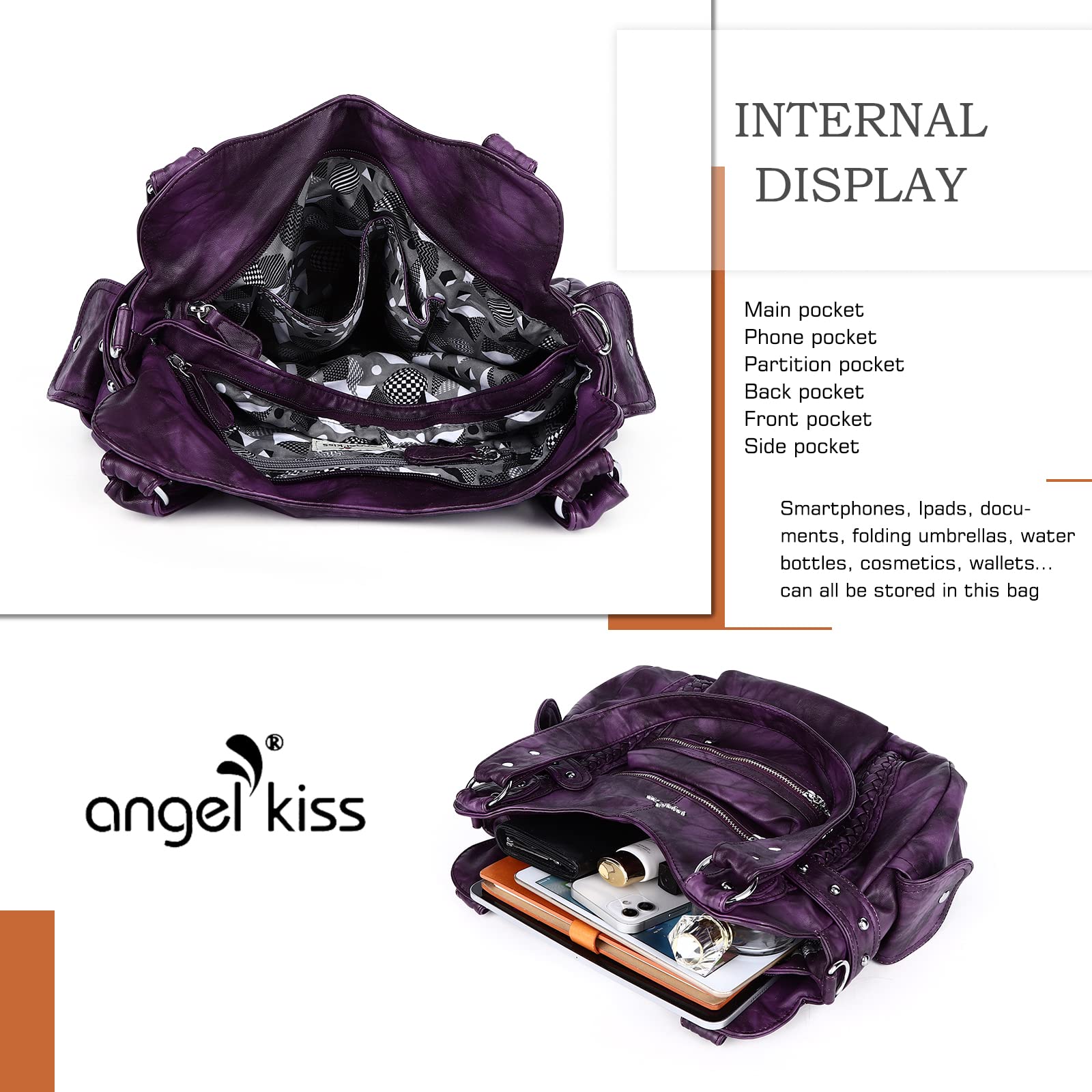 Angel Kiss Hobo Handbags for Women - Soft PU Leather Shoulder Bags & Ladies Purses - Perfect for Work, Travel and Everyday Use