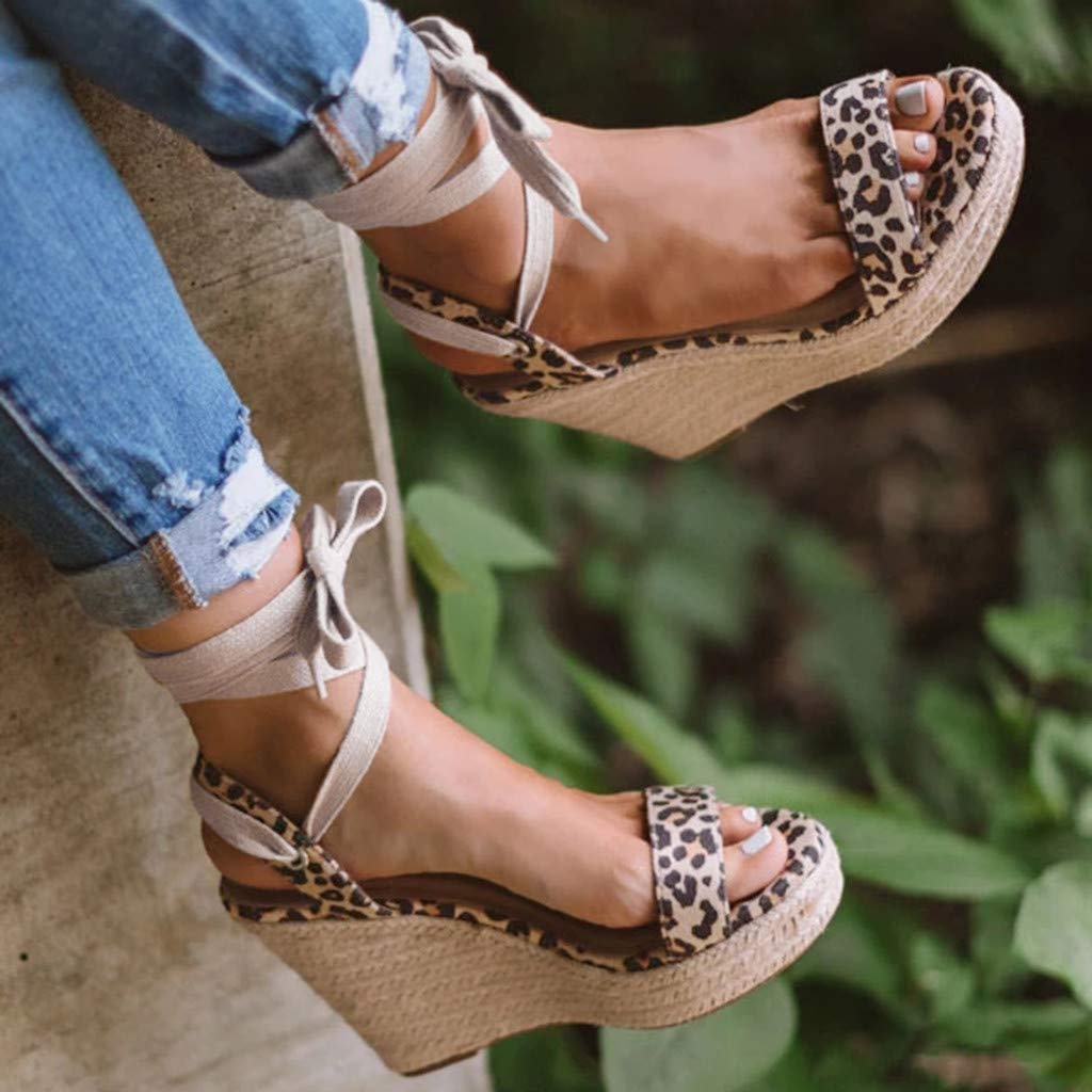 Women's Wide Width Wedge Sandals with Ankle Buckle - 2020 Fashion Summer Beach Sandals, Open Toe Espadrille Platform Shoes for Casual Outings & Vacation Wear