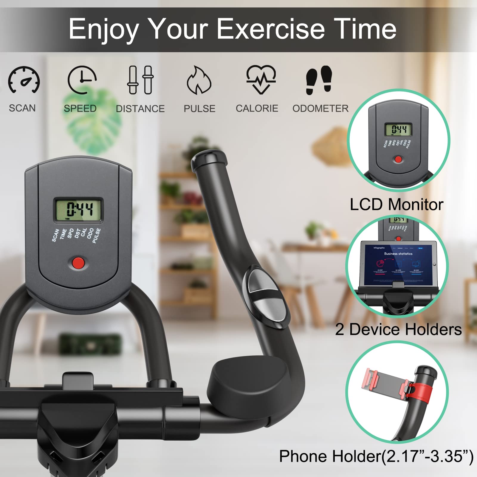 Goplus Indoor Cycling Bike - Adjustable Stationary Exercise Bike with LCD Monitor, Device Holder & Comfortable Seat - Home Gym Cardio Equipment for Weight Loss & Fitness Training - Perfect for Small Spaces & Apartment Workouts