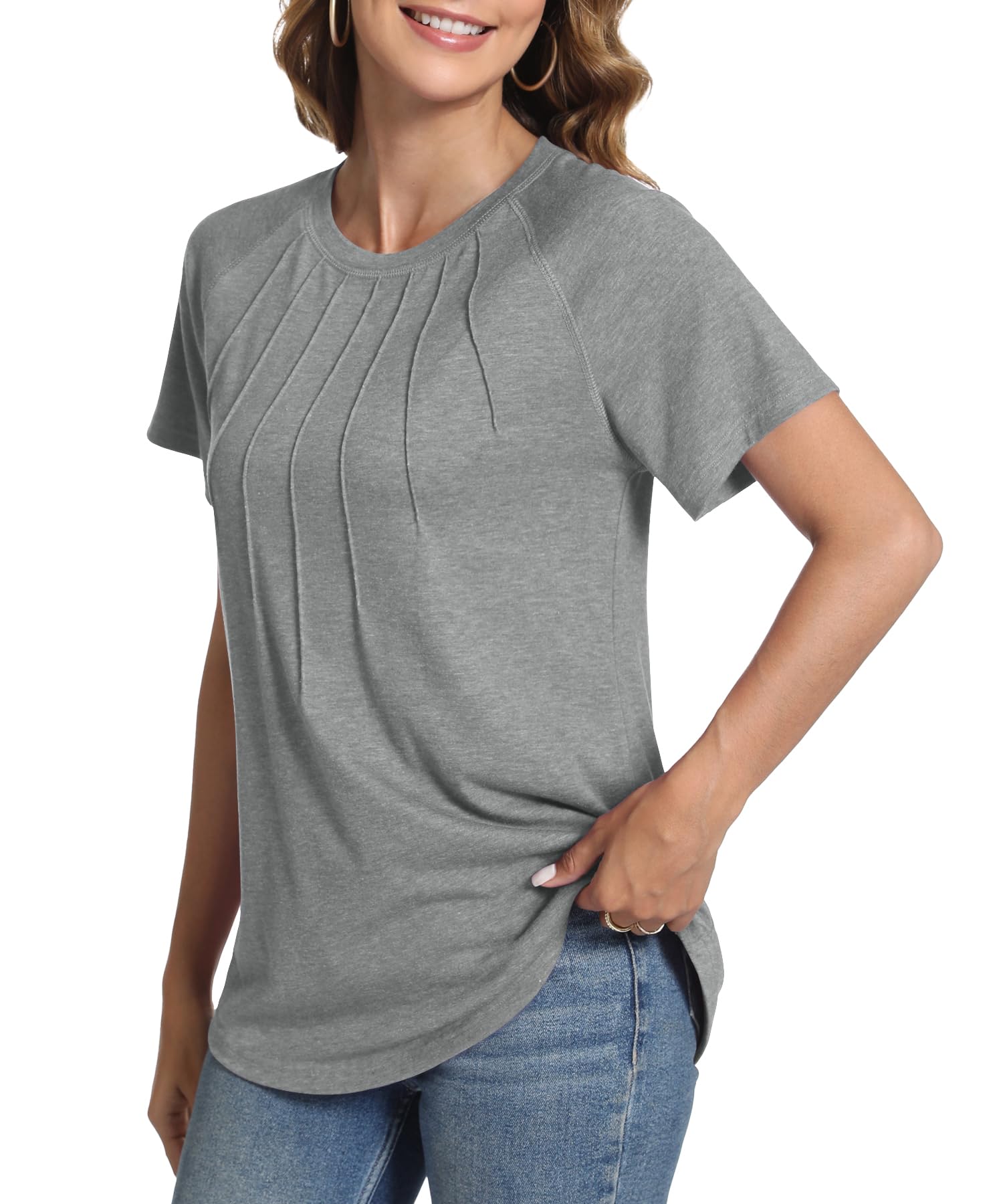 Women's Summer Tops - Casual Short Sleeve Shirts & Dressy Blouses | Trendy Pleated Tunic Tops for Women | Perfect for Office, Beach & Summer Outings