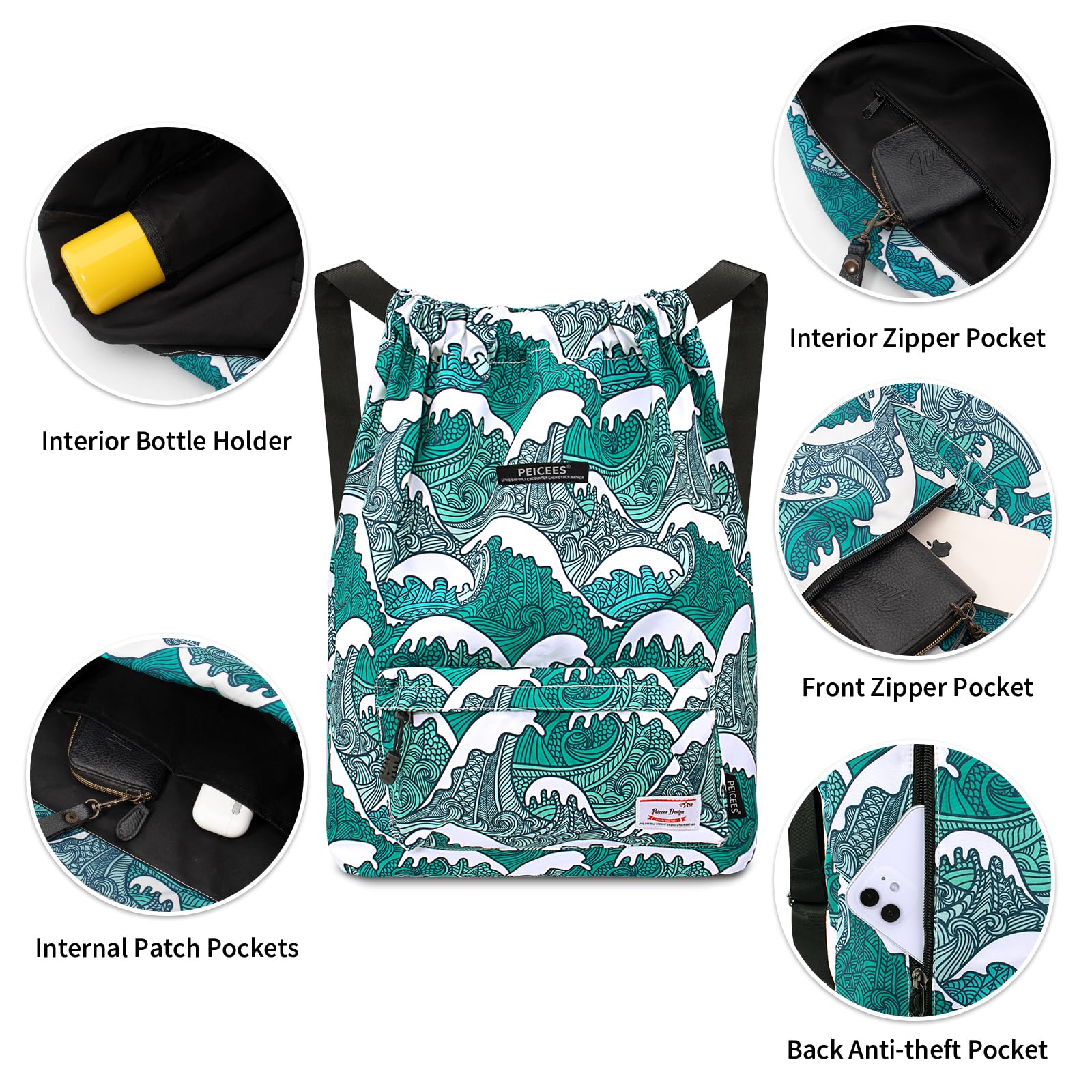 Waterproof Drawstring Sports Bag - Lightweight Sackpack Backpack for Men & Women - Gym, Travel, Beach & Outdoor Activities