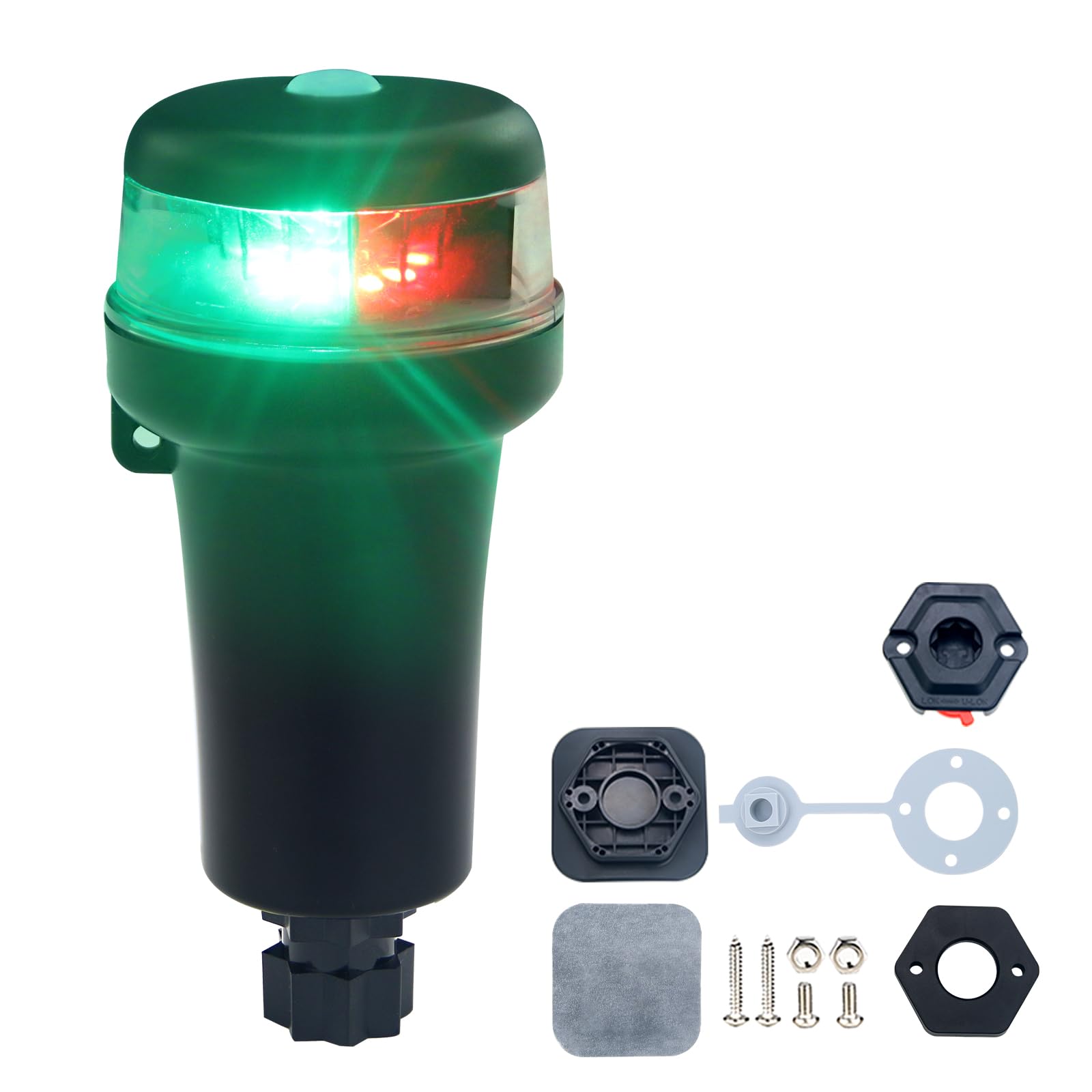 Portable Kayak Battery LED Navigation Lights with Multi-Adaptors - 3AA Battery Powered, Surface Mount Adhesive Base for Inflatable Boats (Red/Green with Fixed Base) - Perfect for Night Fishing, Canoeing & Water Sports Safety