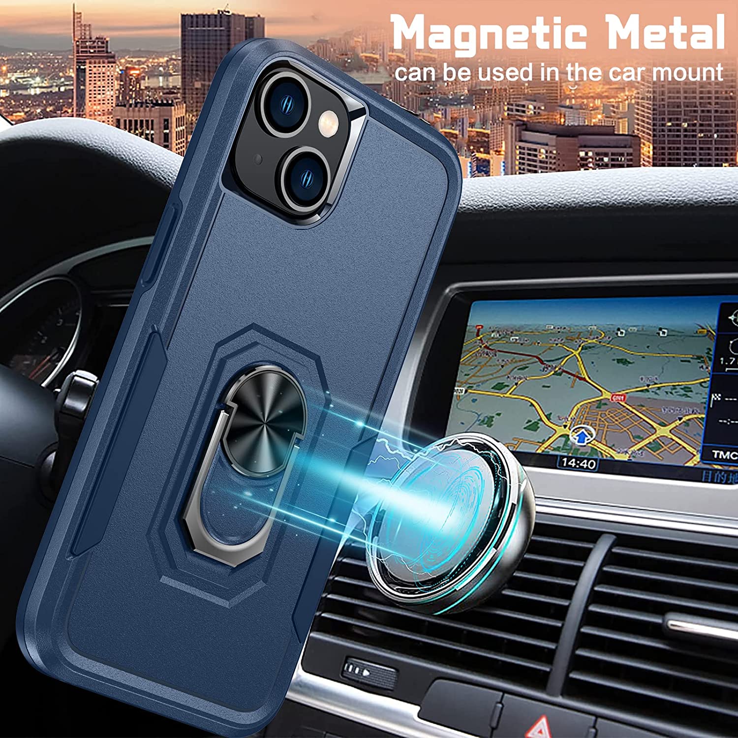 Premium iPhone 14 Case with 2-Pack Tempered Glass Screen Protector - Shockproof Protective Phone Cover in Blue - Perfect for Everyday Use, Travel & Outdoor Activities