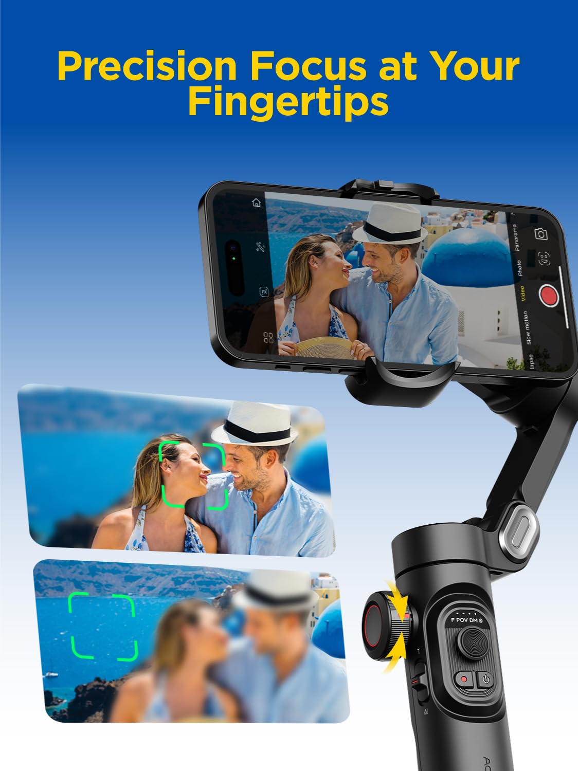 3-Axis Smartphone Gimbal Stabilizer with Focus Wheel & Face/Object Tracking - Compatible with iPhone 16/15 Pro Max & Android Phones - Foldable Handheld Phone Gimbal for Smooth Video Recording - Perfect for Vlogging, Travel Videos & Social Media Content Creation