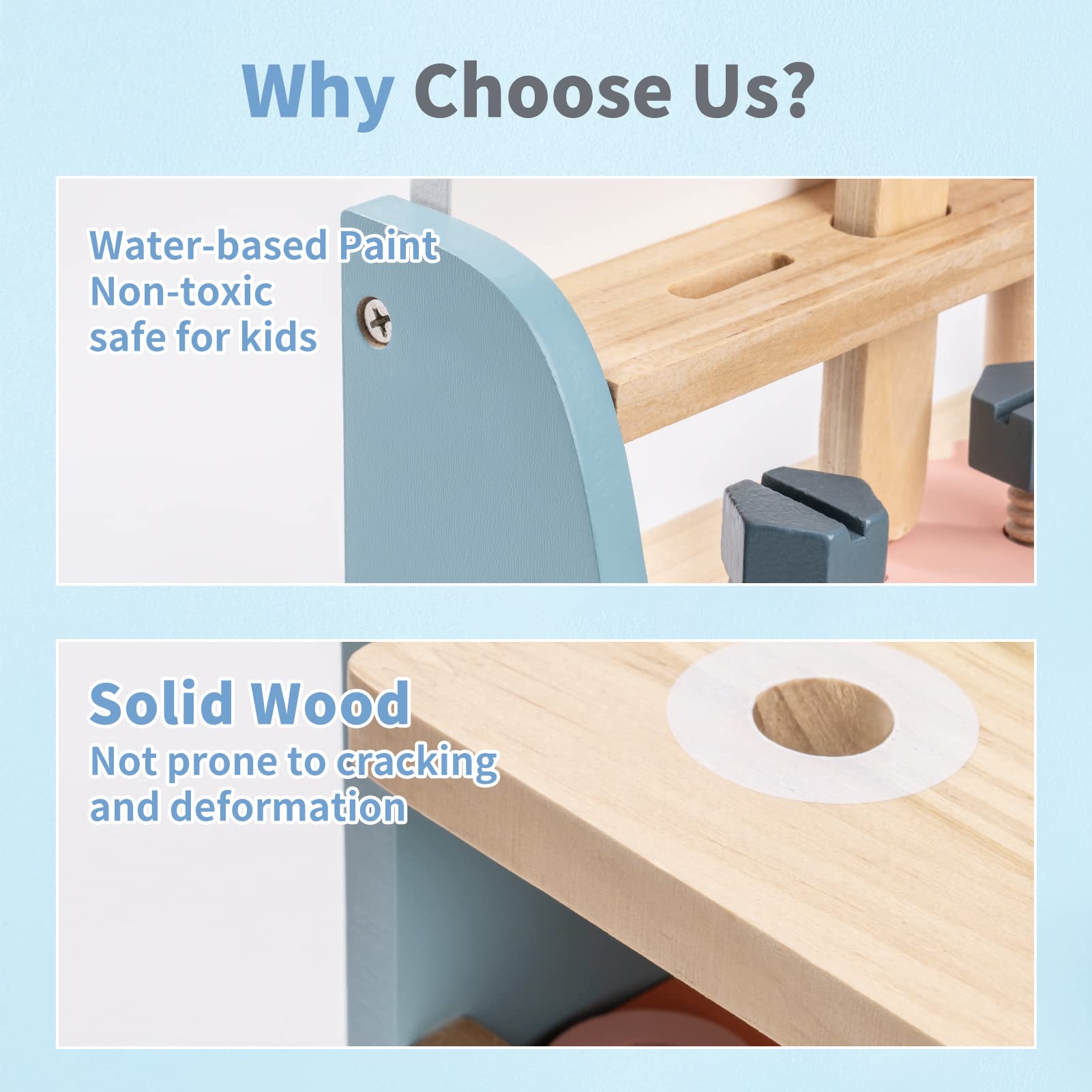 ROBOTIME Wooden Tool Bench Set for Kids - Construction Pretend Play Toys with Wooden Tools, Educational Building Toy Gift for Toddlers Ages 18 Months to 5 Years - Perfect for Role Play, Early Learning & Motor Skill Development