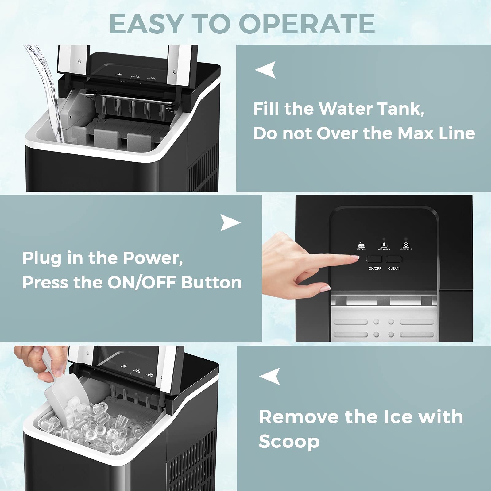 MAT EXPERT Portable Countertop Ice Maker - 26LBS/24H, Self-Cleaning Bullet Ice Machine with 8-Minute Fast Freeze, 1.6L Water Tank & Ice Bucket, Digital Display & Scoop - Perfect for Home, Bar, Restaurant, Office & Outdoor Parties (Black)