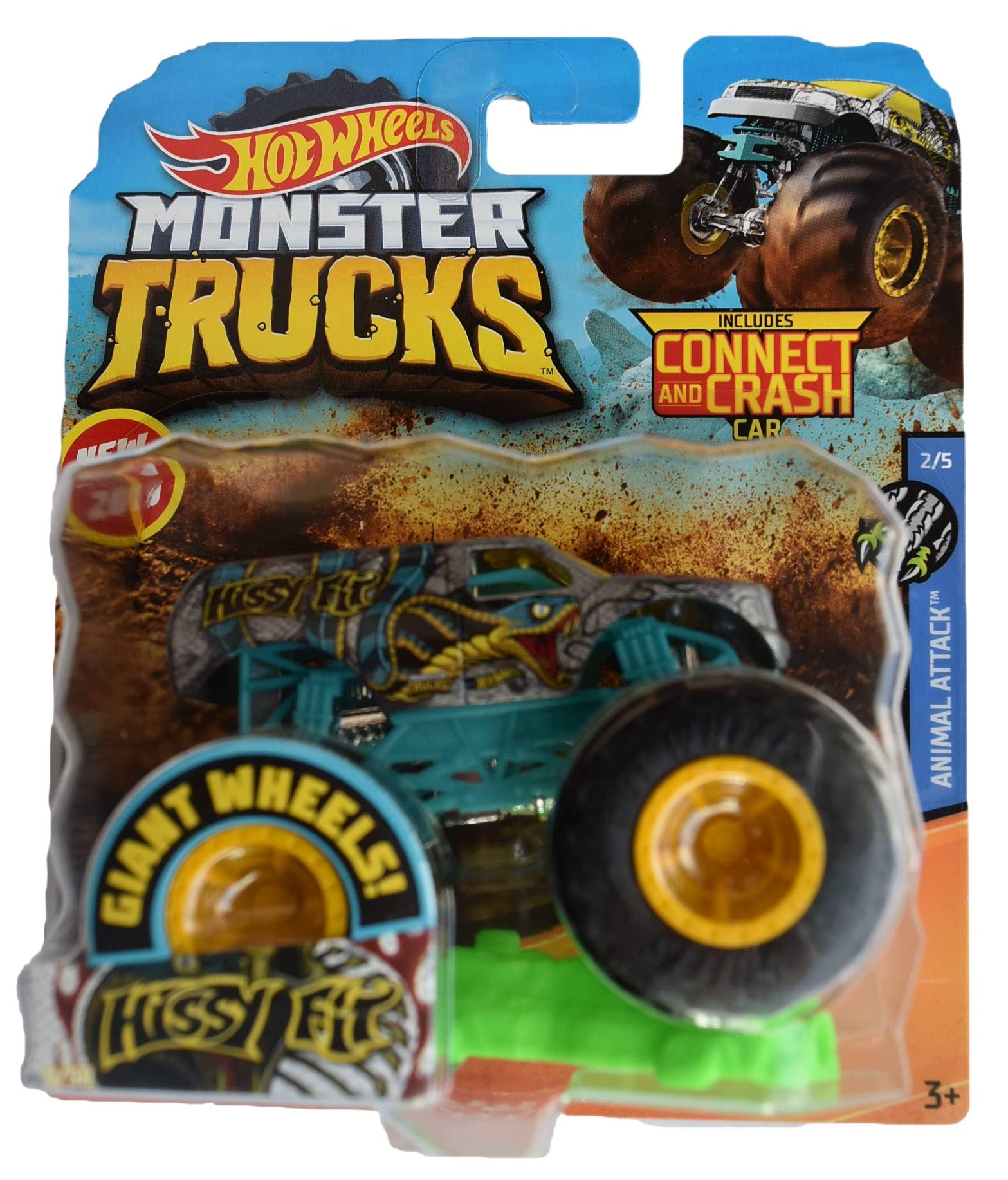 Hot Wheels Monster Trucks 1:64 Scale Die-Cast Toy Car - Silver & Teal Collectible Vehicle with Connect & Crash Feature (8/50 Series) - Perfect for Kids Play, Gift Giving & Die-Cast Car Collections