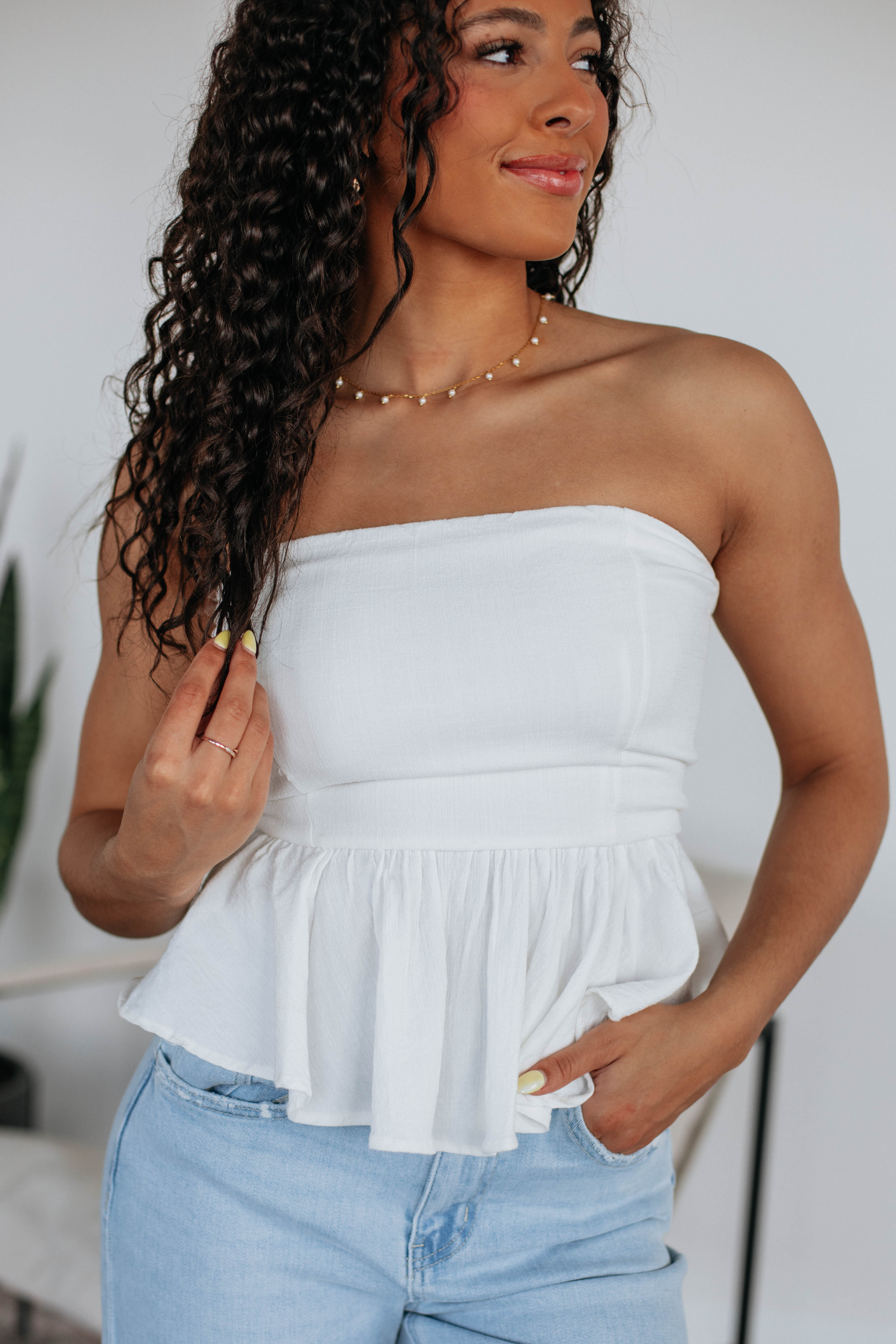 Amiah Peplum Top Ivory - Women's Fashion Blouse for Casual Wear, Office & Party Outfits | Trendy & Elegant Style