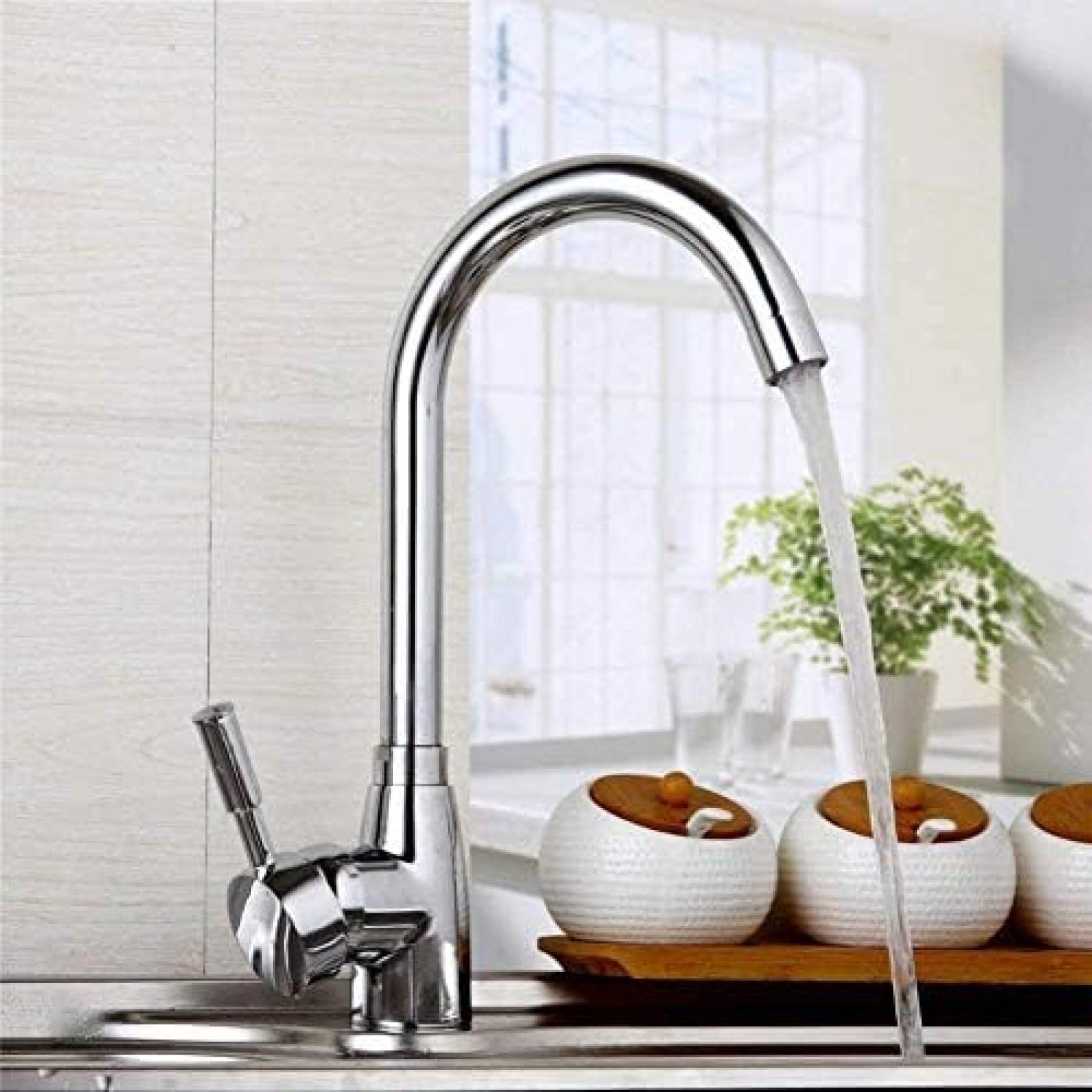 CRJUS 360° Swivel Kitchen Faucet with Hot & Cold Water Mixer - Chrome Brass Sink Tap for Modern Kitchens | Perfect for Washing Dishes, Filling Pots & Cleaning Vegetables