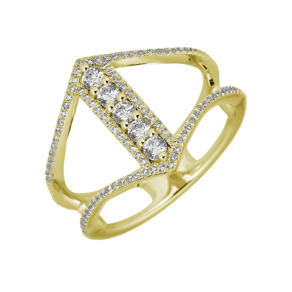 14KT Gold 0.45 CTW Diamond Flared 2 Row Bar Ring for Women - Elegant Stackable Wedding Band, Anniversary Gift, Everyday Jewelry for Special Occasions